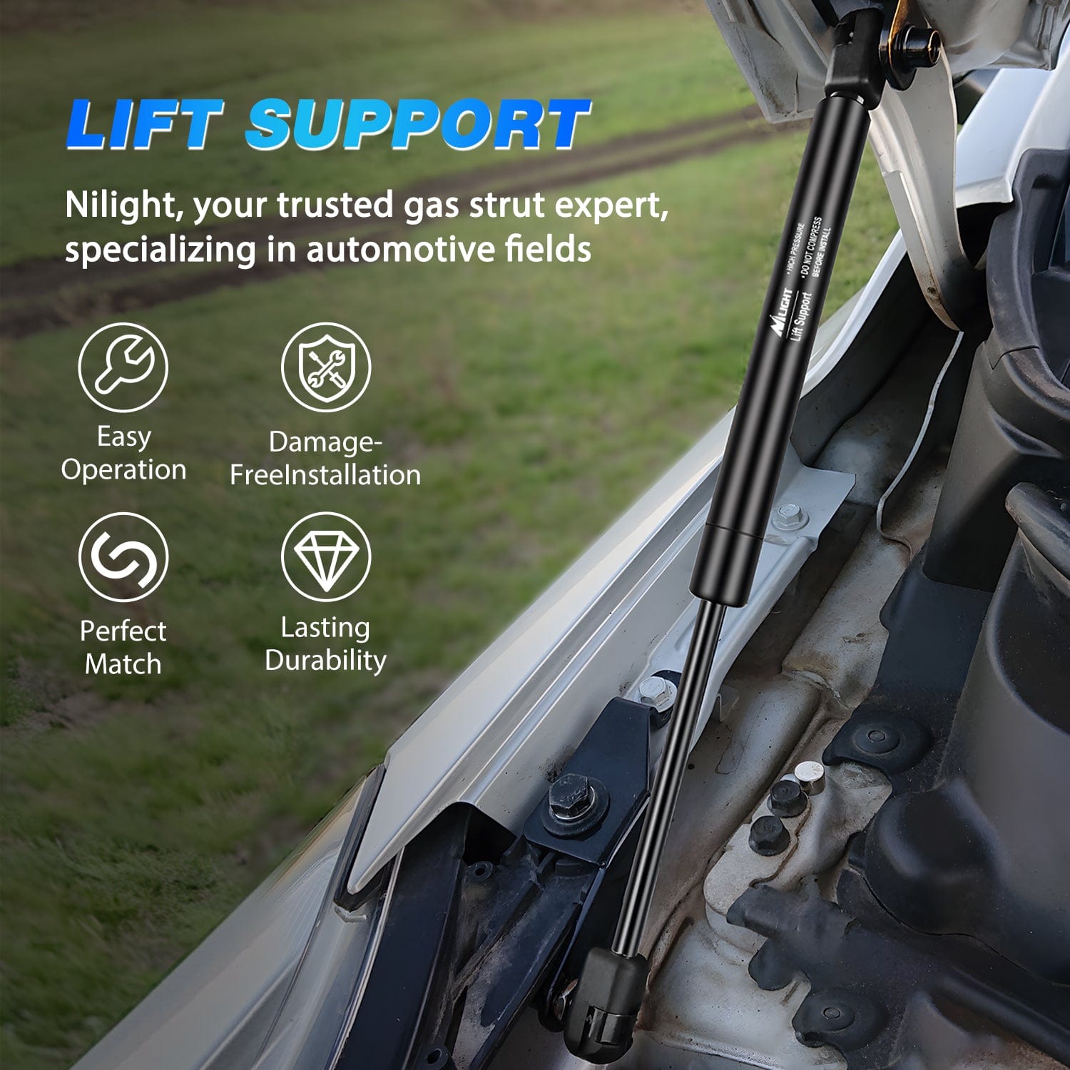 2 Pack Lift Support Struts Replacement for Hyundai Sonata 2011-2014 - Front Hood Gas Springs Shock Absorber Rods - Perfect for Easy Hood Opening & Maintenance