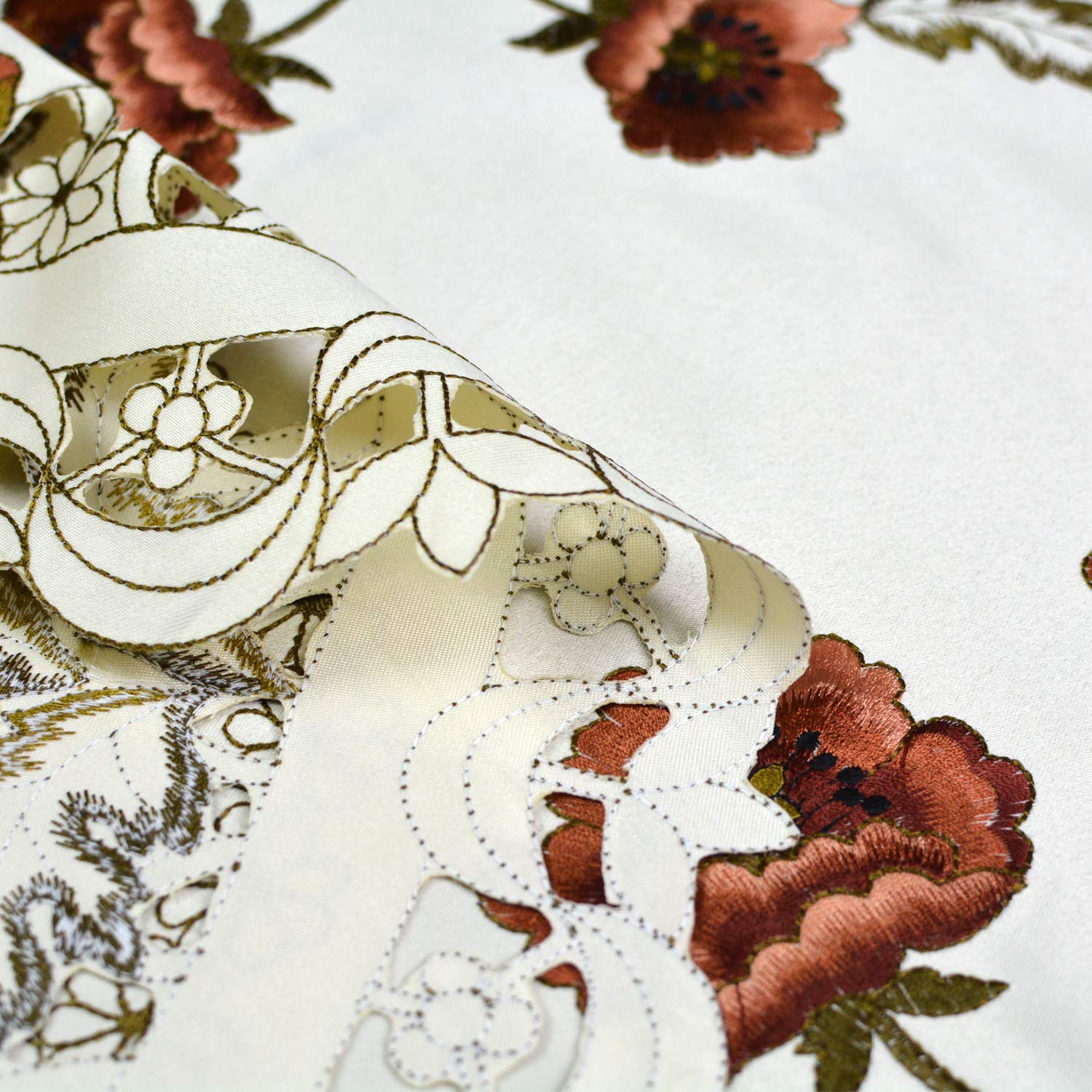 USTIDE Handmade Oval Embroidery Rose Table Doily 15.7x33.6 Inches - Beige Flower Table Cover, Durable & Washable Lace Tablecloth for Coffee Tables, Dining Tables, and Home Decor