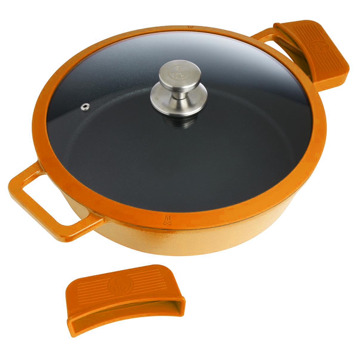 Kitchen HQ 4.5-Quart Cast Iron Nonstick Braiser Pan with Lid - Oven Safe & Renewed - Perfect for Searing, Braising & Slow Cooking