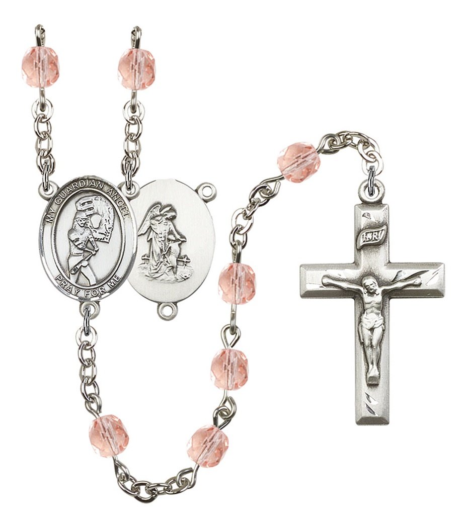 October Birthstone Prayer Bead Rosary with Guardian Angel Softball Centerpiece - 19 Inch Catholic Rosary for Birth Month Devotion, Gift & Prayer