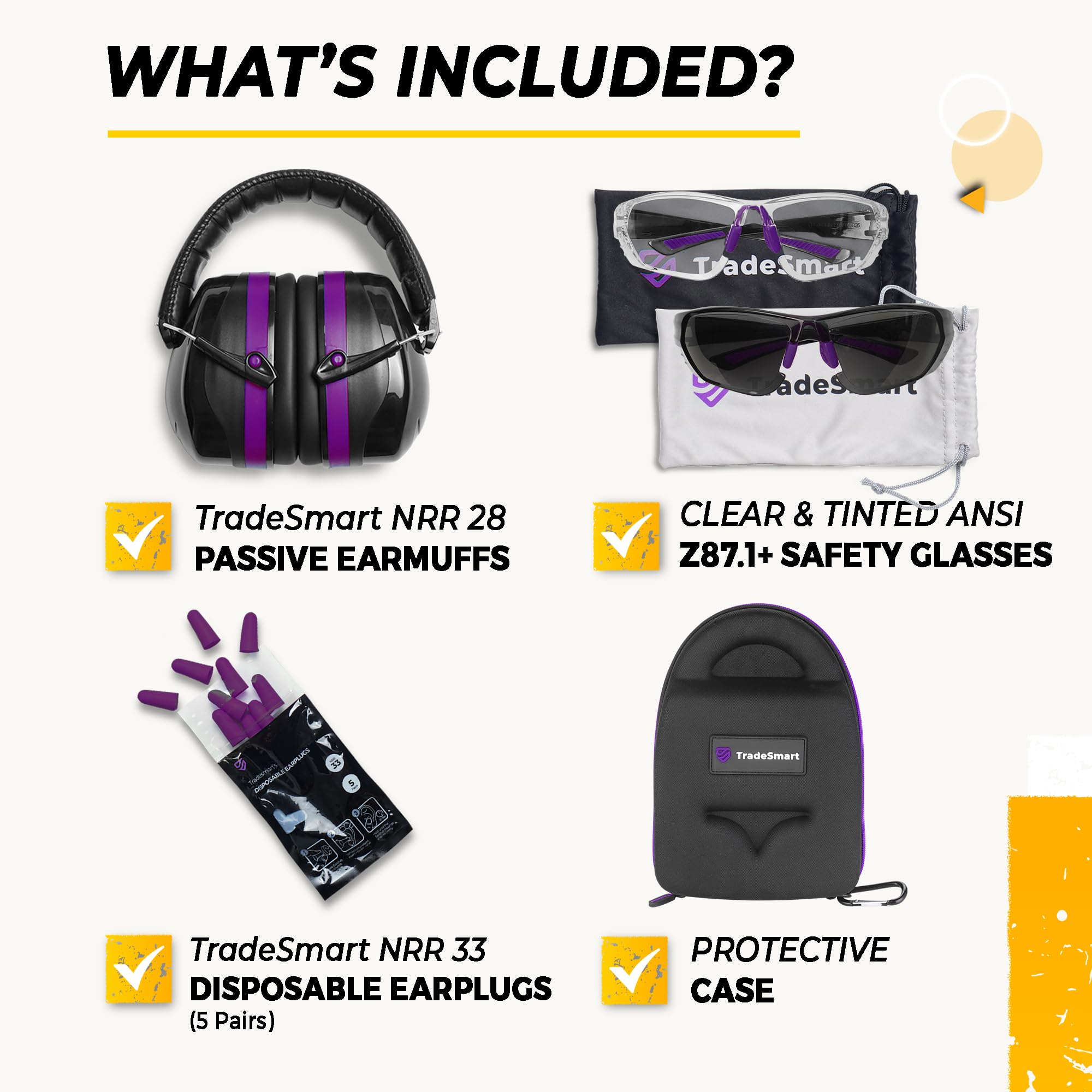 TradeSmart All-in-One Shooting Ear Protection - Comfort+ NRR 28 Earmuffs, Safety Glasses & Earplugs Set with Carry Case for Shooting Range, Hunting & Outdoor Sports