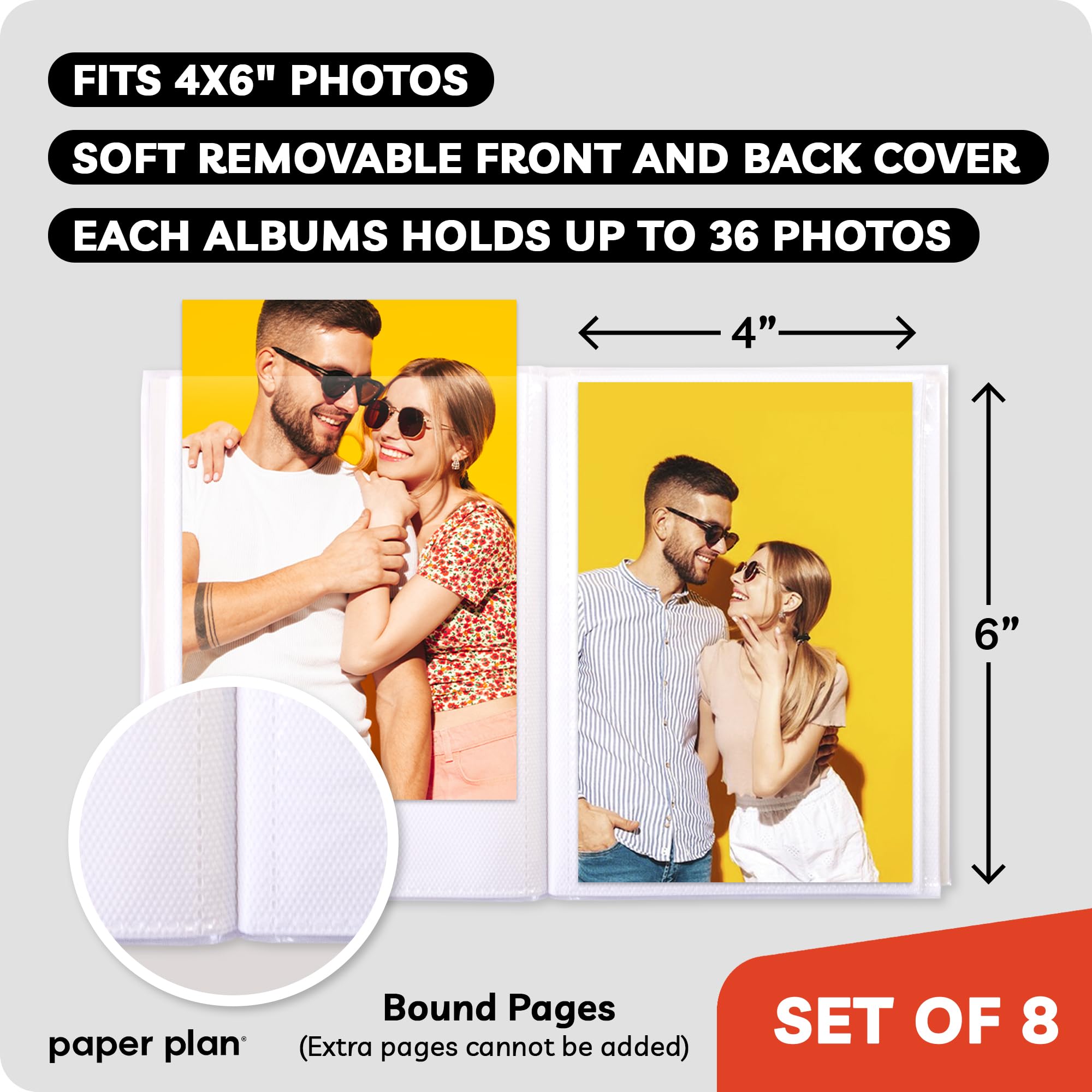 8-Pack Mini Photo Albums for 4x6 Pictures - Holds 36 Photos Each, Compatible with Portrait & Landscape - Perfect for Wedding, Baby, Travel Memories by Paper Plan - Great for Scrapbooking, Gift Giving & Home Decor