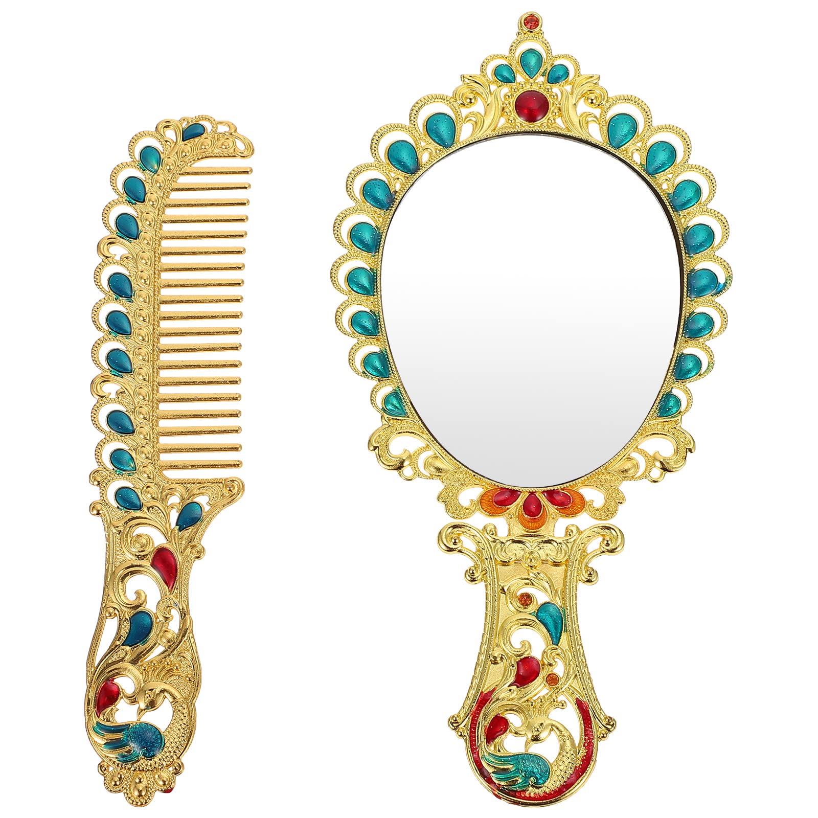 Vintage Metal Makeup Mirror with Comb - Portable Handheld Vanity Mirror for Travel, Home, and Salon Use - Perfect for Makeup, Grooming & Styling