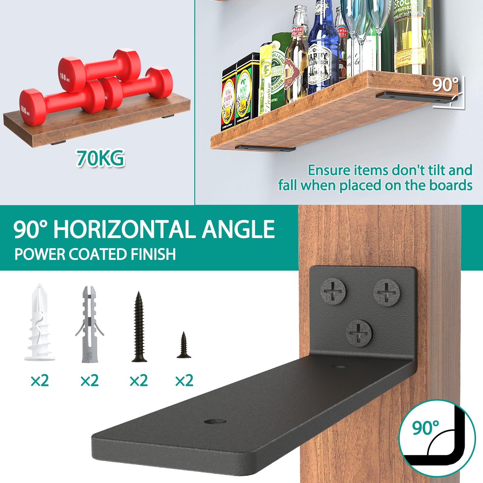 WELDUN Heavy Duty L Shelf Brackets - 4 Pack, 15 cm Wall Mounted Shelving Supports with 70 kg Load Capacity - Perfect for Kitchen, Bathroom & Garage Storage