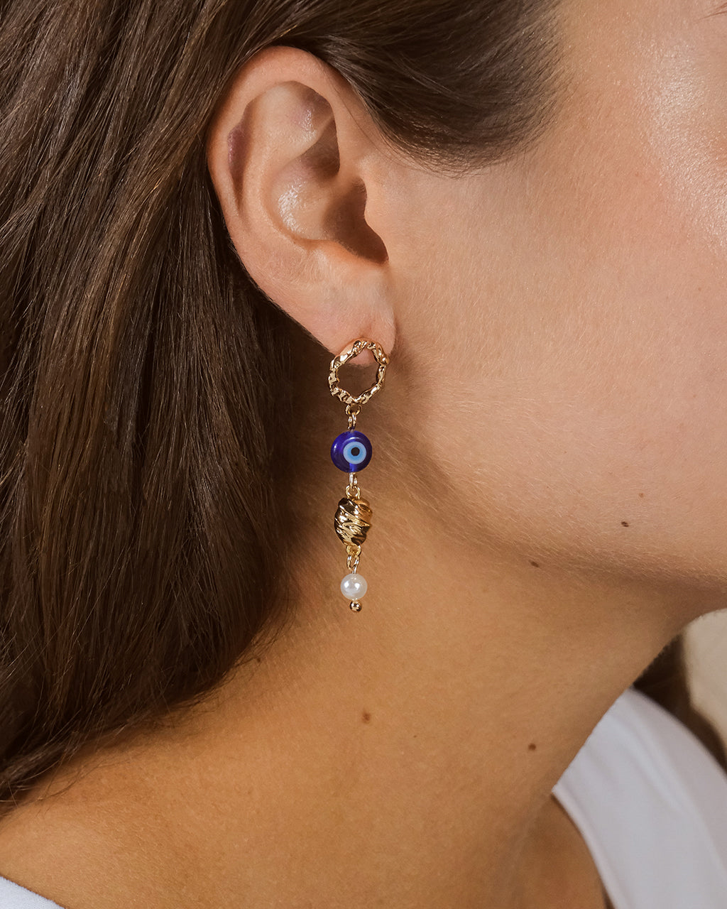 Sibyl Pearl & Evil Eye Drop Stud Earrings for Women – Dainty Boho Jewelry for Protection & Style – Perfect for Parties, Weddings & Everyday Wear