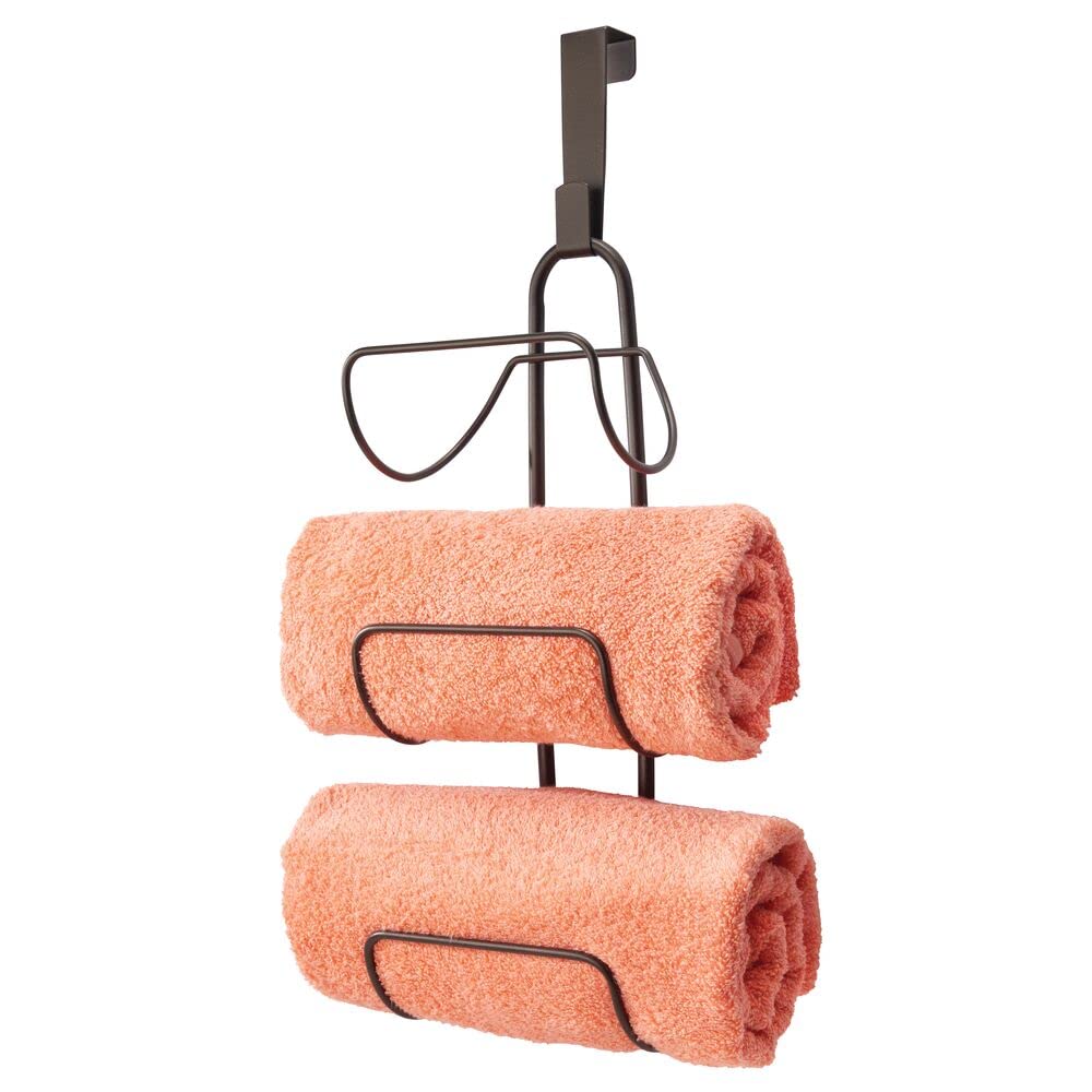 Modern Bronze 3-Tier Metal Wire Shower Door Towel Rack Organizer - Bathroom Storage for Towels, Washcloths & Hand Towels - Space-Saving Over Door Solution for Small Bathrooms & Apartments