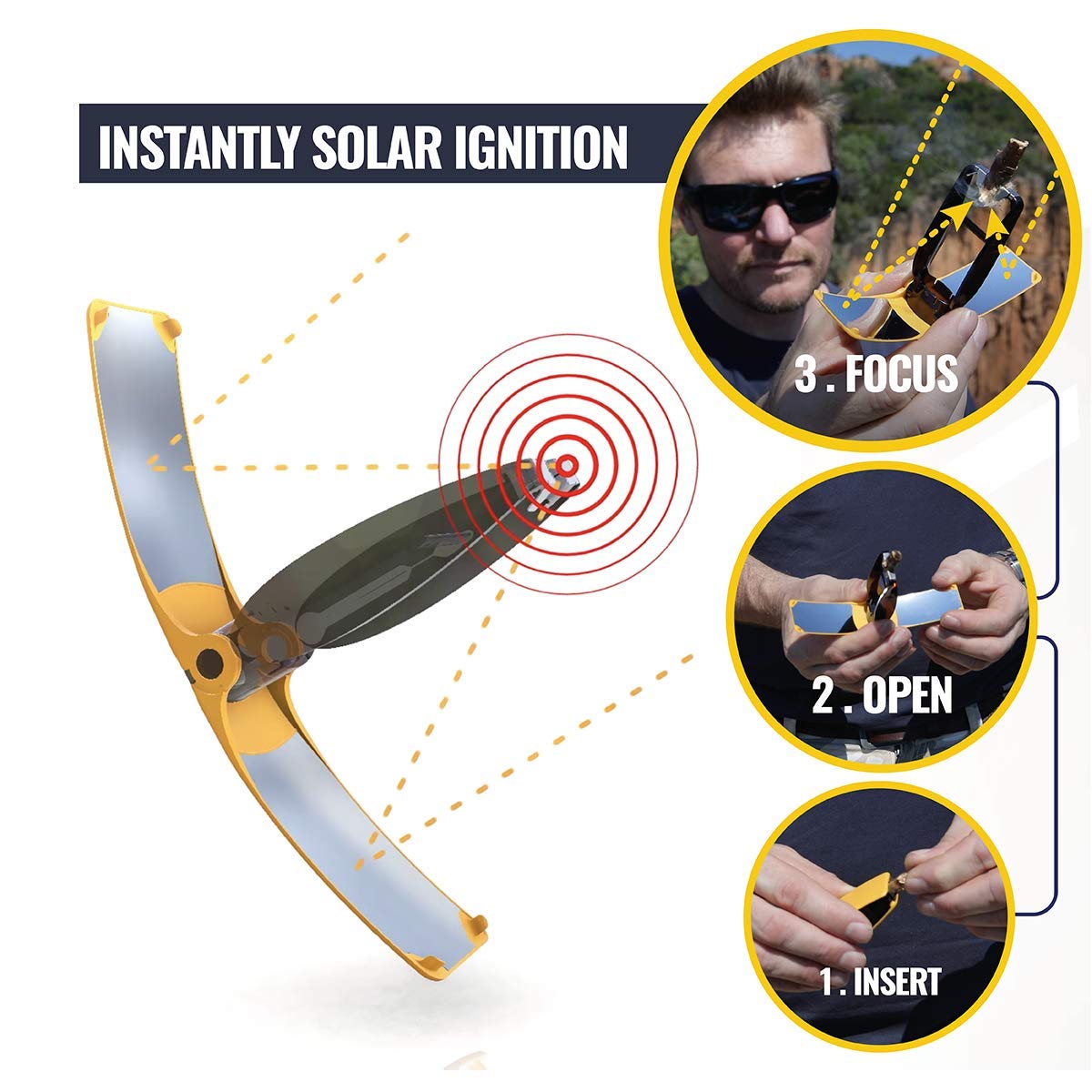 SUNCASE Gear® Solar Lighter - Waterproof, Windproof, Rechargeable Outdoor Survival Fire Starter (Red) - Perfect for Camping, Hiking, Emergency Kits & BBQ Grilling