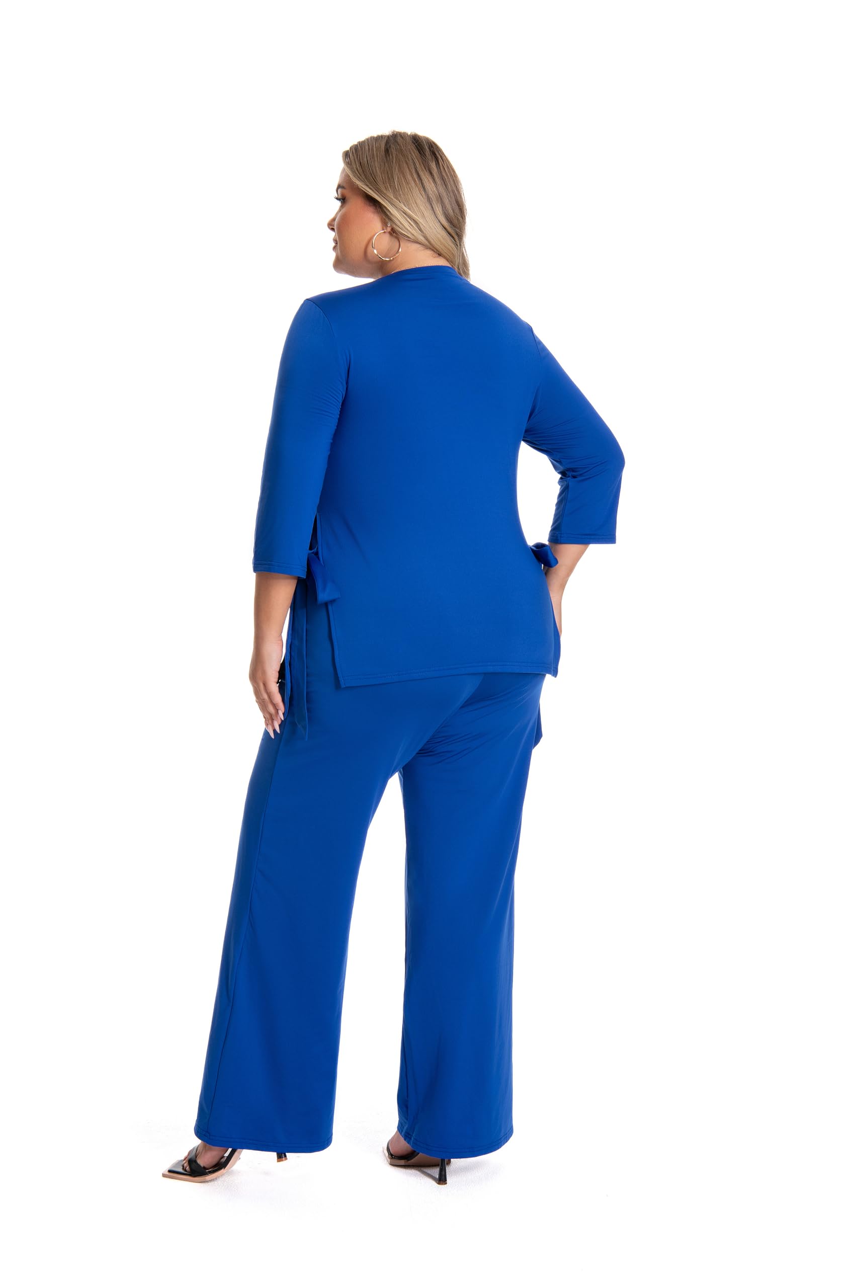 Plus Size 2 Piece Outfits for Women - Casual Tracksuits & Lounge Sets with Half Sleeve Tops & Wide Leg Pants | Comfortable Elegant Matching Sets for Home, Work & Travel