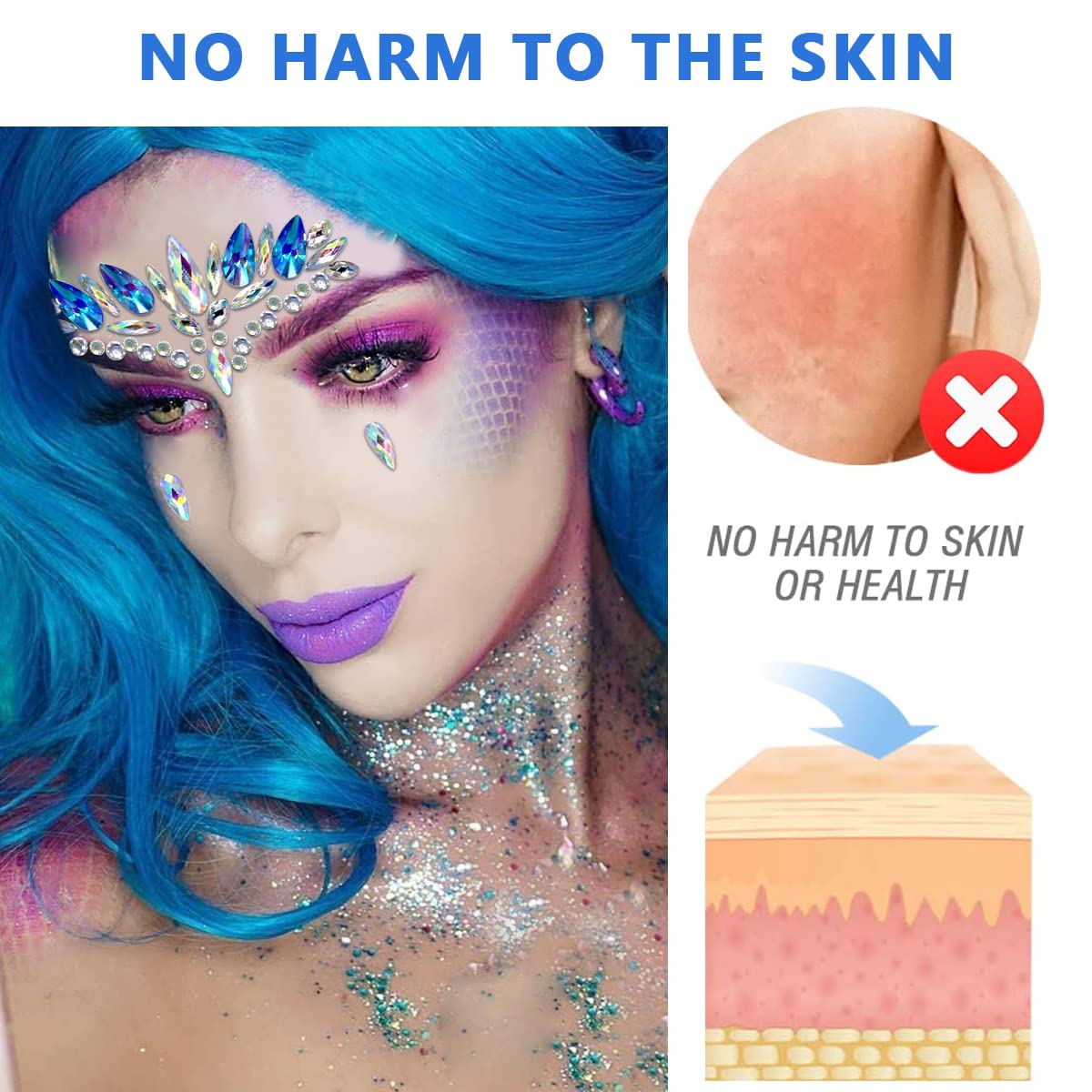 MAYCREATE® Rhinestone Face Gems - Self-Adhesive Face Jewelry Stickers for Women & Girls | Mermaid Tears Crystal Makeup Decor for Parties, Festivals, Raves & Cosplay (Blue) - Perfect for Halloween, Music Festivals and Special Events