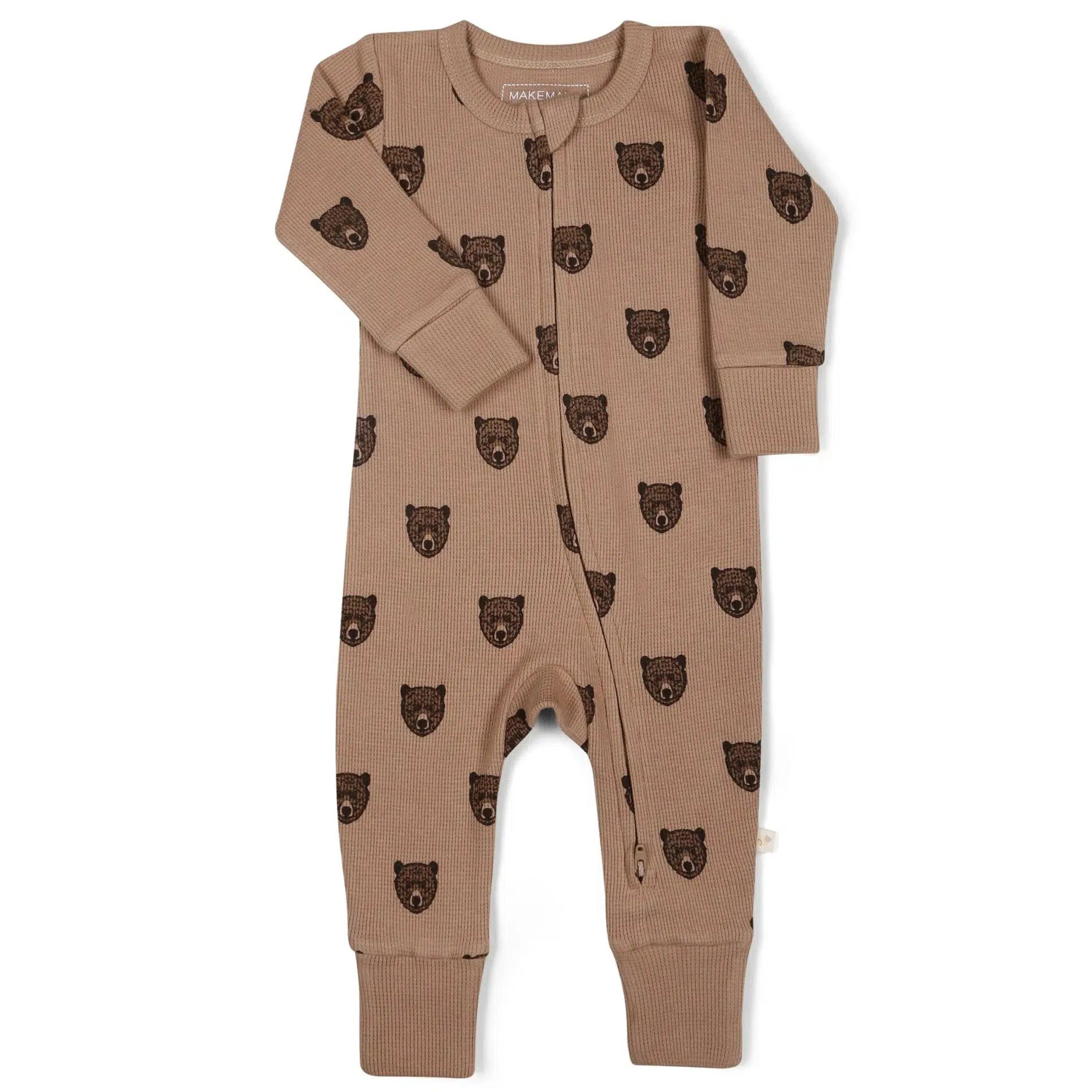 Makemake Organics Two-Way Zipper Romper - Soft Organic Cotton Baby Jumpsuit with Bear Print | Perfect for Playtime, Daycare & Photo Outfits
