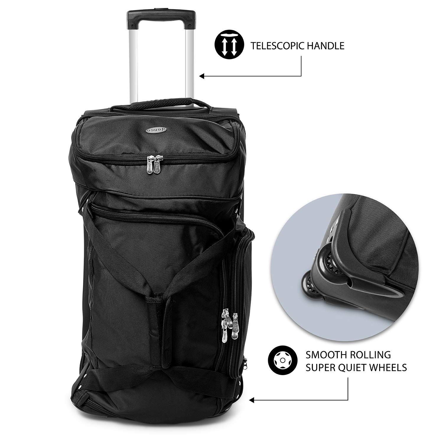 NBA Rolling Duffel Bag with Drop Bottom - Large Sports Gym Travel Luggage for Basketball, Gym, Workout & Weekend Trips