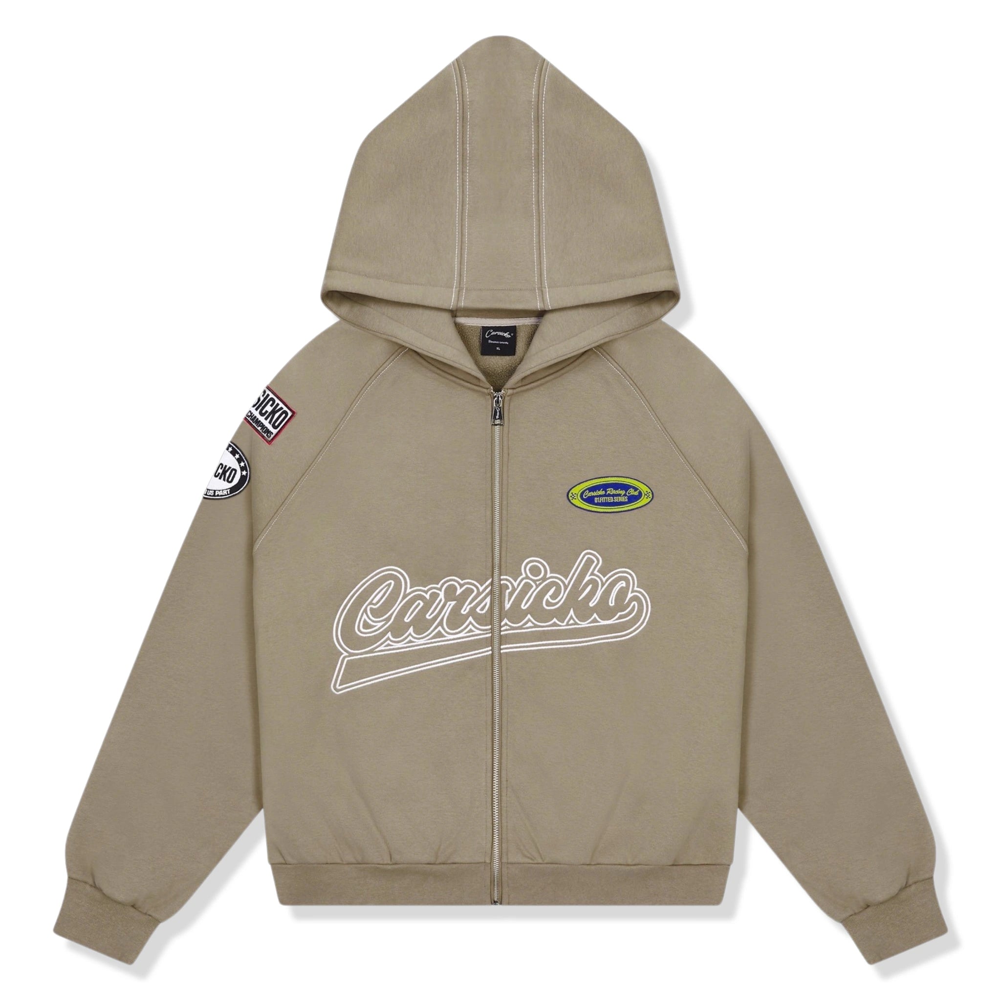 Carsicko Racing Club Zip Up Hoodie - Soft Cream Pullover for Men & Women - Stylish Streetwear for Casual Outings & Racing Events