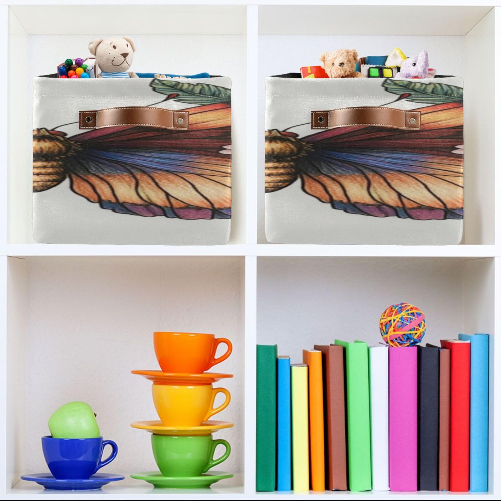 Large Storage Baskets with Handles - Foldable Closet Organizers & Home Storage Bins for Shelves (2-Pack, Calico Butterfly) - Perfect for Bedroom, Bathroom, and Kids' Room Organization