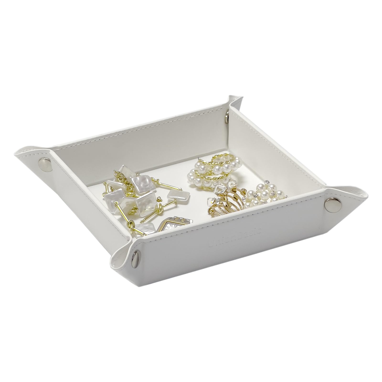 UnionBasic Small Valet Tray - Jewelry Organizer for Rings, Watches & Earrings | Entryway Catchall for Coins, Keys & Change | Nightstand Bedside Organizer | Electronic Gadgets Tray - White | Perfect for Home Décor & Gift Giving