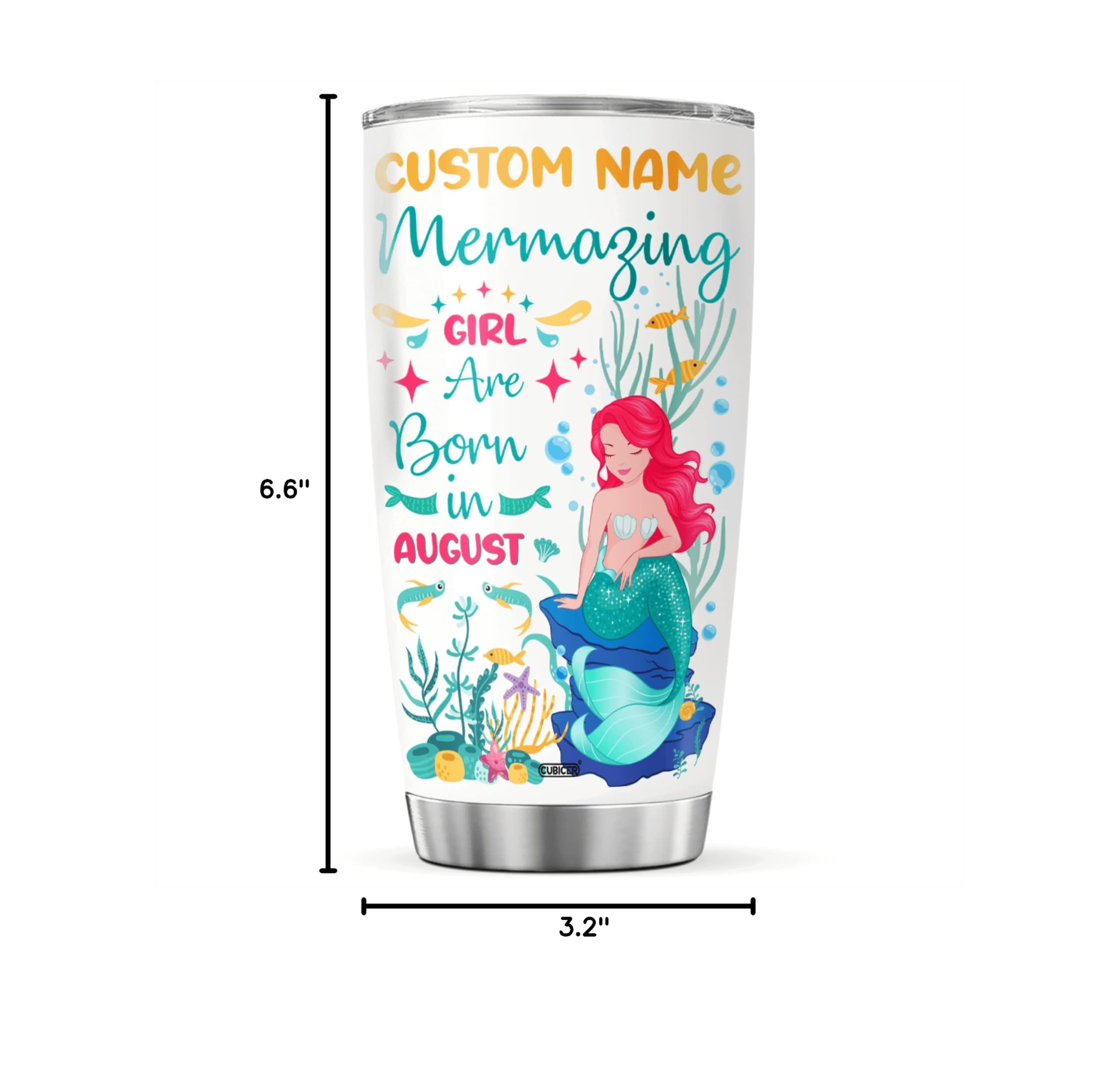 Personalized Stainless Steel Tumbler with Lid - 20oz Insulated Travel Mug, Leakproof Double Wall Vacuum Cup for Hot & Cold Drinks - Perfect Gift for Women (Mermaid Design) - Great for Coffee, Tea, Wine - Ideal for Christmas, Birthday, Office, Gym & Outdoor Activities