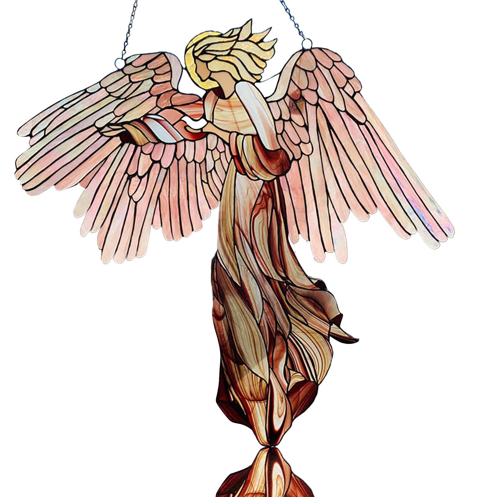 Handmade Stained Acrylic Angel Ornament Suncatcher - Elegant Window Hanging Decor for Farmhouse, Bedroom & Living Room - Romantic Home Decor Gift for Christmas, Wedding & Housewarming
