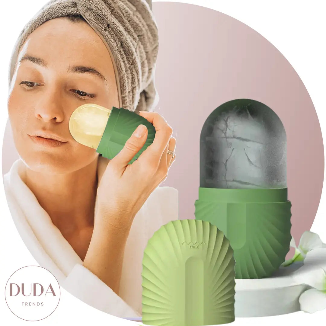 Ice Facial Roller for Face & Eye - Jade Gua Sha Massage Tool for Puffiness, Wrinkles & Dark Circles - Cooling Skin Care Beauty Device for Home & Travel Use