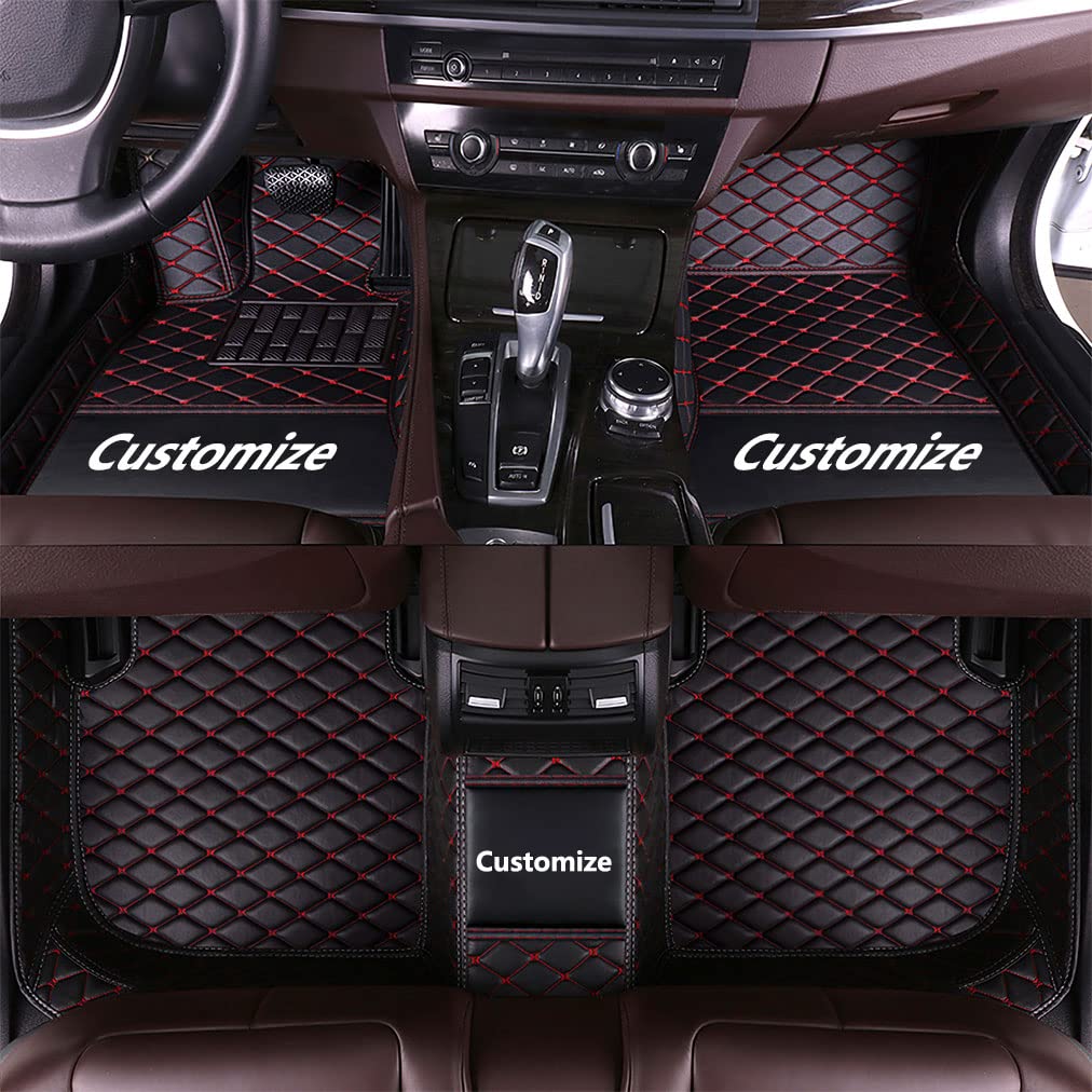 Custom Car Floor Mats for 95% Sedan, SUV & Pickup Trucks - All Weather Full Coverage Leather Auto Floor Liners (Front & Rear Set) - Black/Red - Perfect for Daily Commuting, Road Trips & Off-Road Adventures