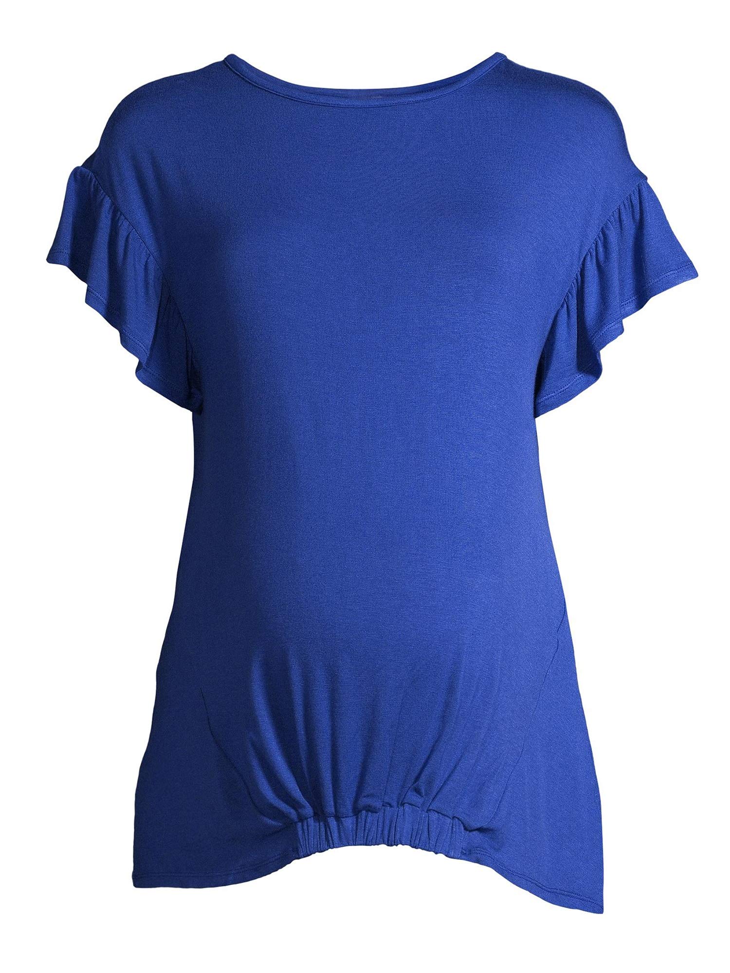 Time and Tru Women's Maternity Short Sleeve Ruffle Top - Soft Cotton Pregnancy Shirt for Casual Wear, Nursing, and Everyday Comfort