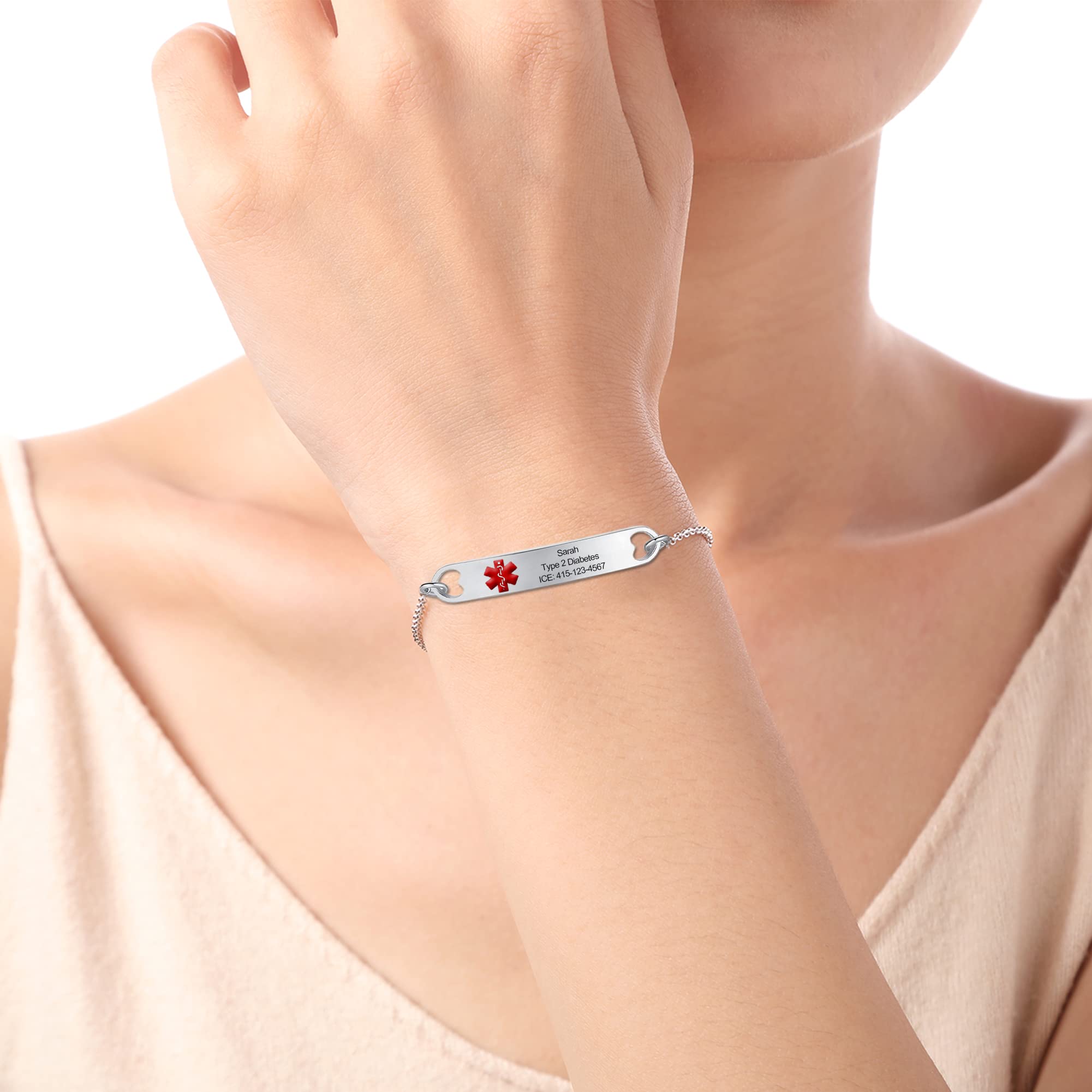 Personalized Stainless Steel Medical Alert Bracelet for Women & Men - Adjustable Emergency ID Wristband with Free Engraving - Perfect Gift for Mom, Dad, Seniors & Caregivers (Ideal for Daily Wear, Travel & Health Emergencies)