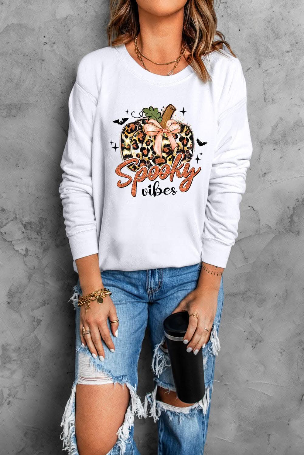 Trendy Long Sleeve Graphic Sweatshirt for Women - Soft Cotton Pullover with Stylish Prints - Perfect for Casual Outfits, Streetwear Fashion & Cozy Fall Layering