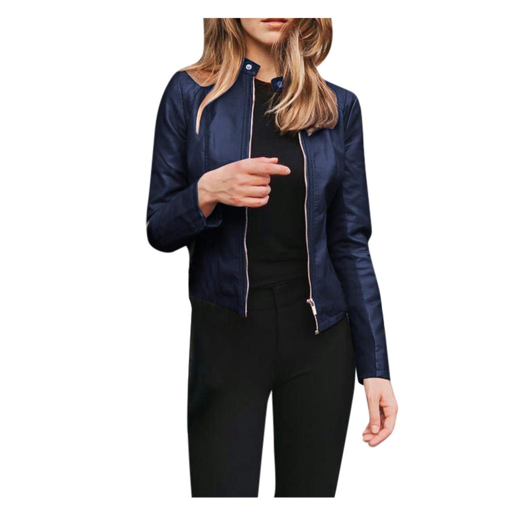 ZSBAYU Women's Faux Leather Cropped Motorcycle Jacket with Lapel & Zipper - Punk Style Long Sleeve Outerwear for Riding, Night Out, and Street Fashion