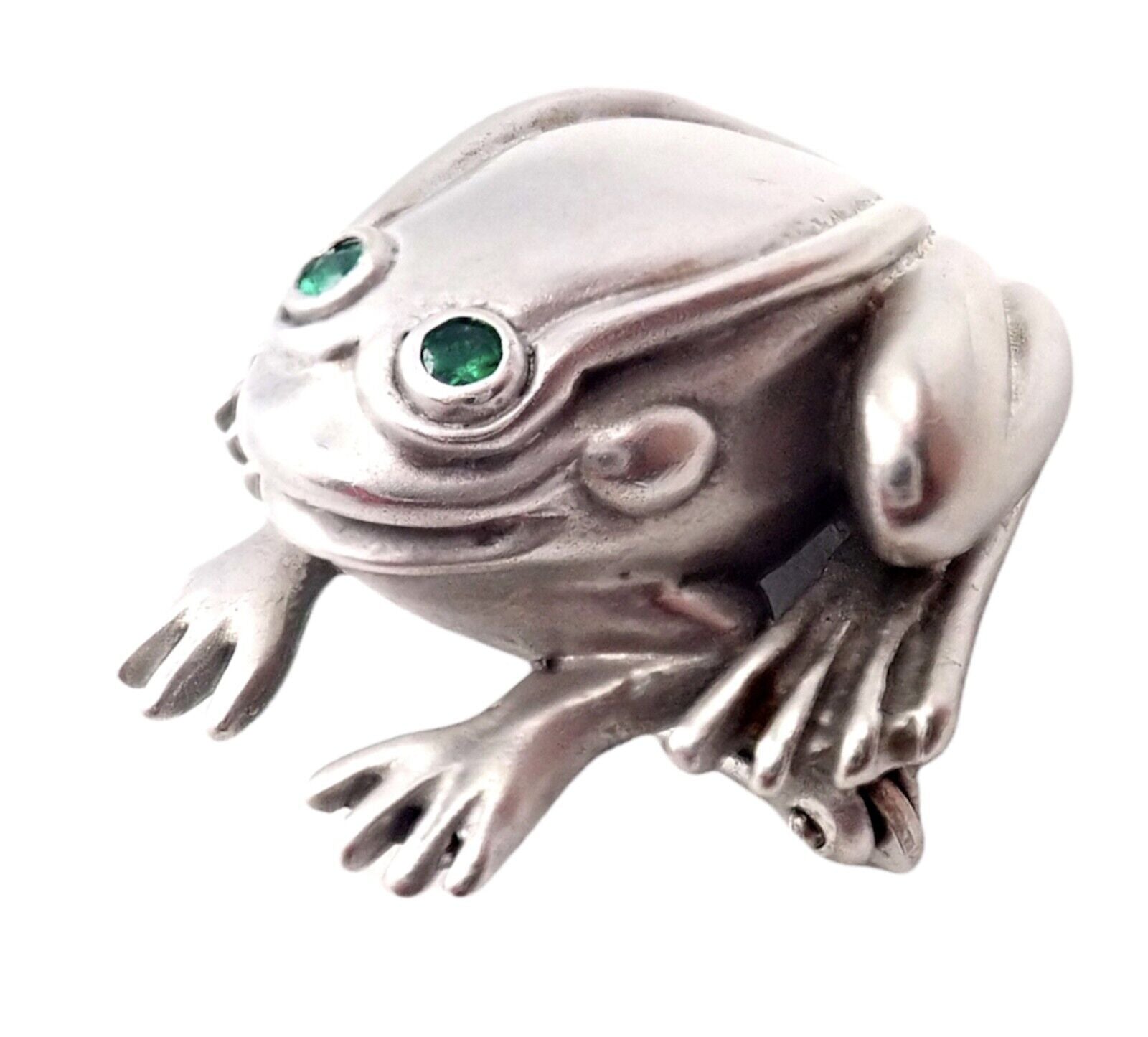 Authentic Kieselstein Cord 18k White Gold Frog Emerald Brooch - Vintage 1998 Collectible Jewelry for Women | Perfect for Formal Events, Gift Giving & Luxury Jewelry Collection