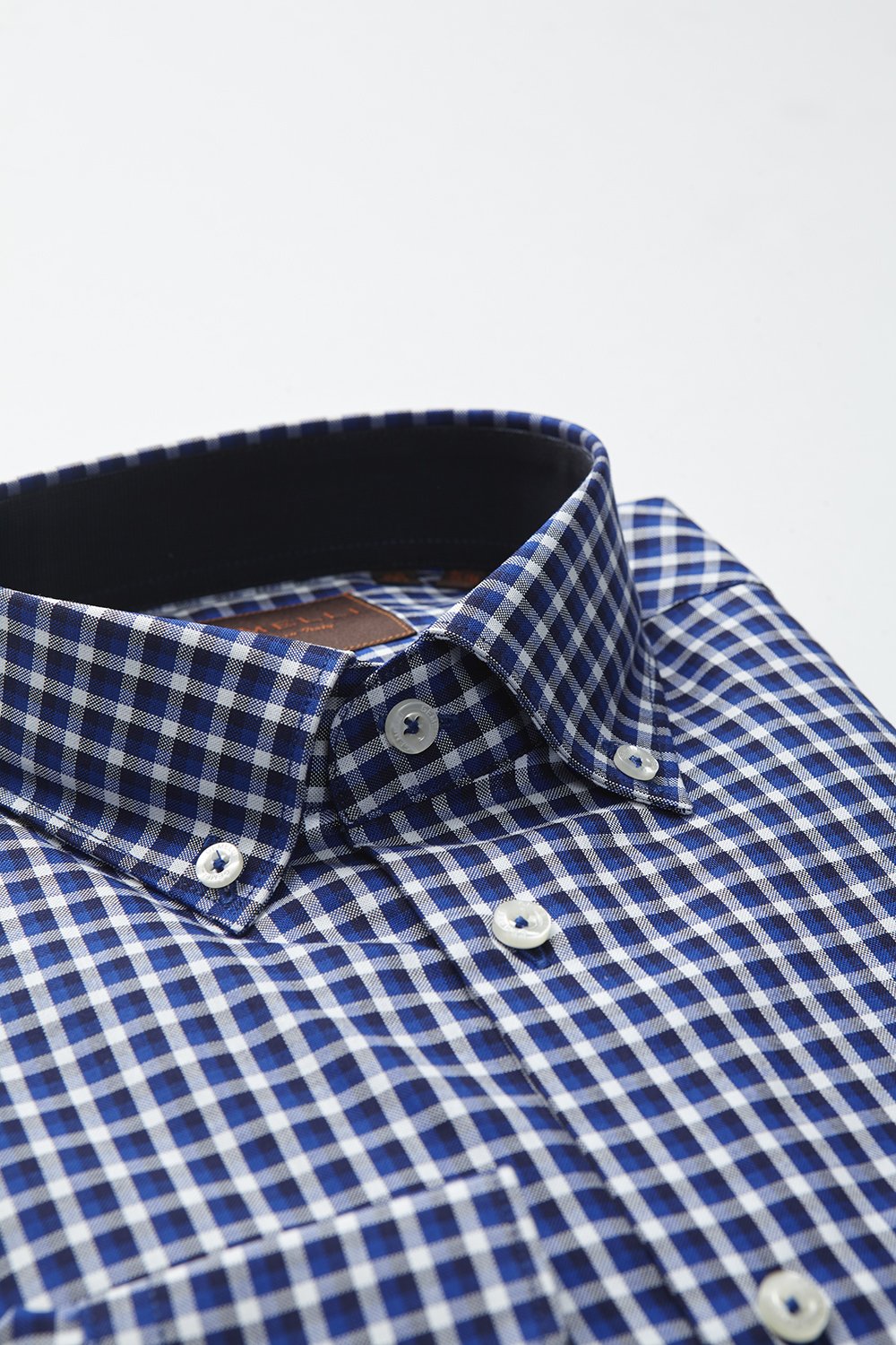 Men's Slim Fit Dress Shirt | 100% Cotton Italian-Made Long Sleeve Shirt | Royal Blue, Navy Blue & White Plaid | Perfect for Office, Business Meetings & Formal Events