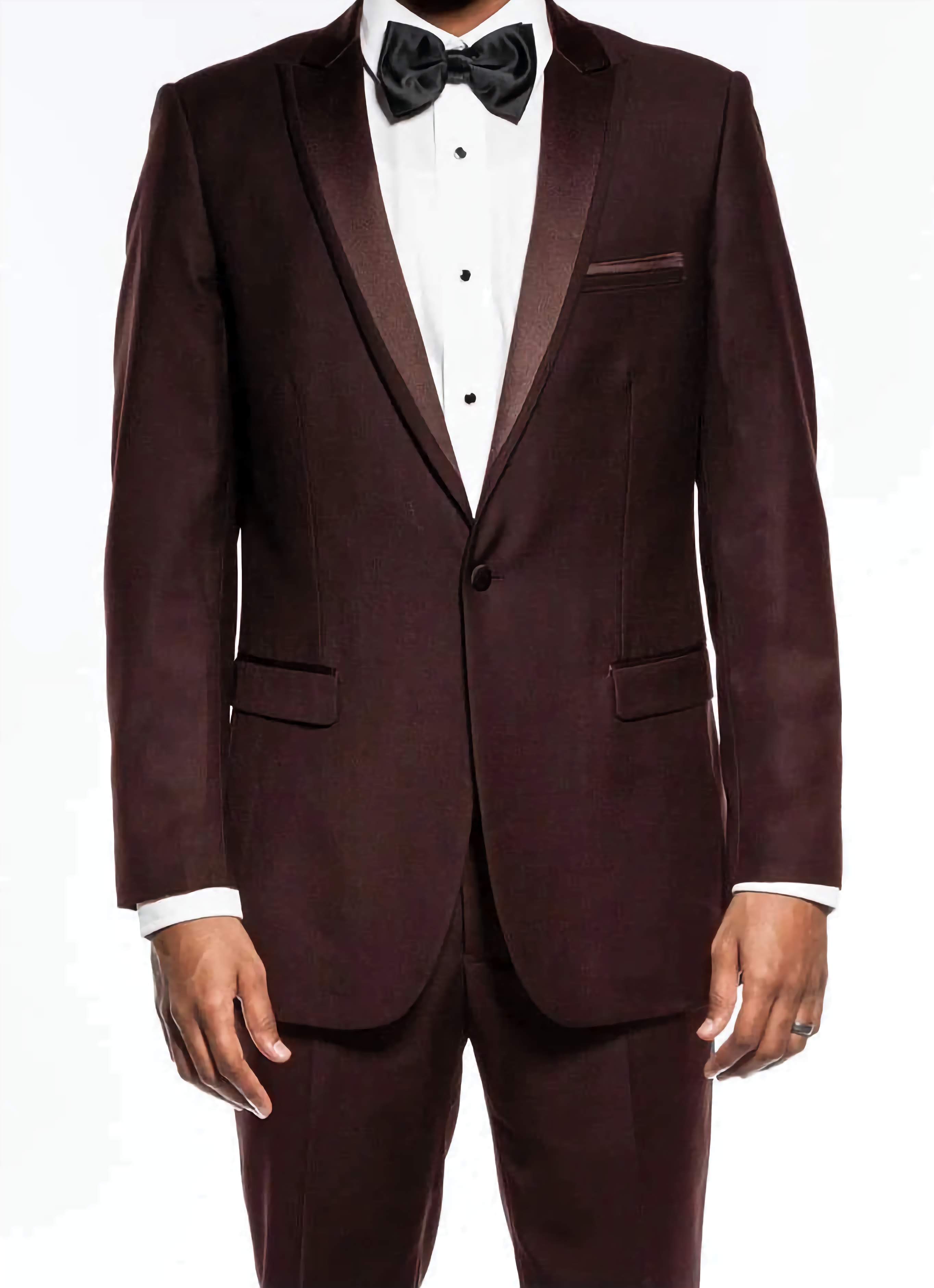 Elegant Brown Slim Fit 2-Piece Tuxedo Suit with Satin Peak Lapel for Weddings, Prom & Formal Events - Premium Men's Business Attire