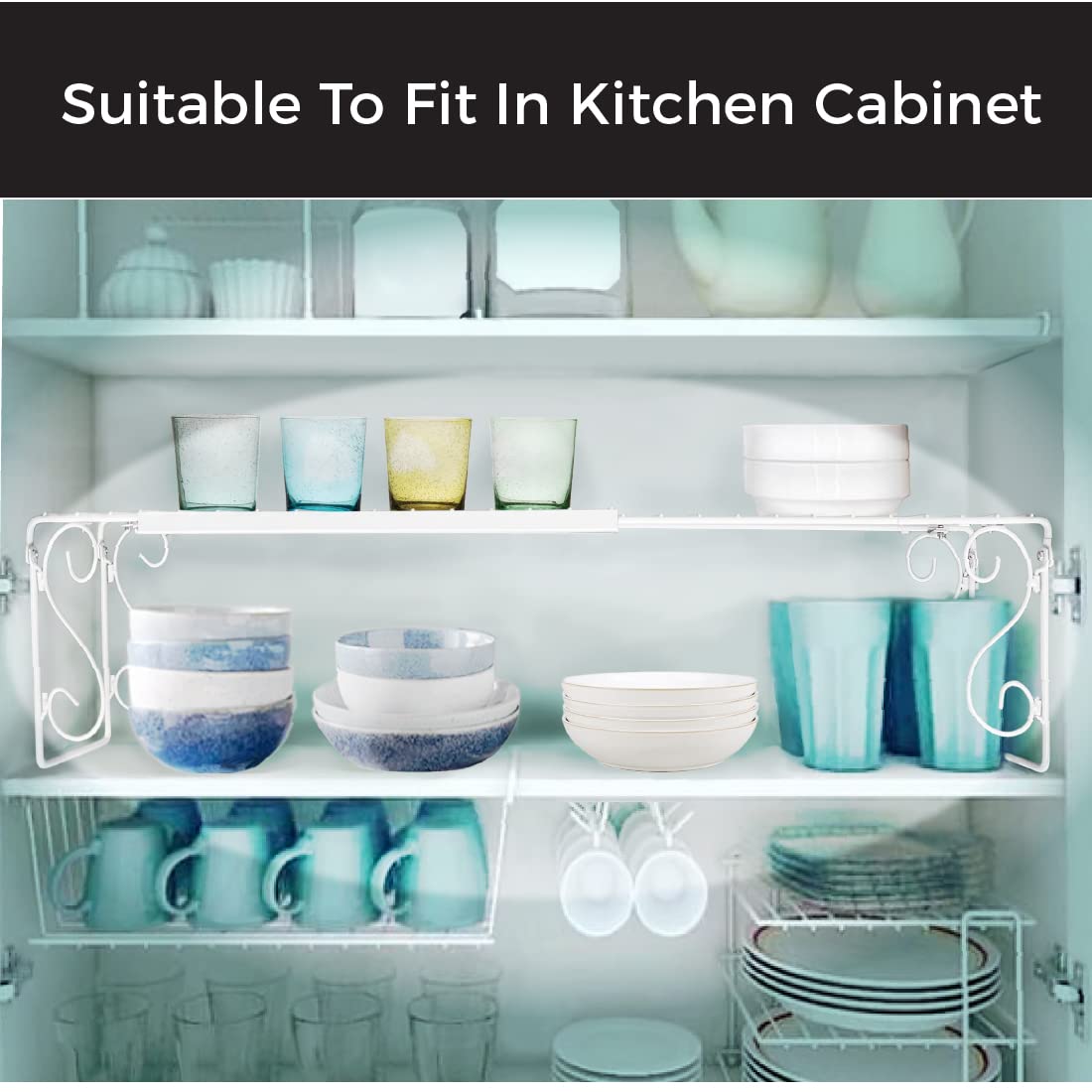 Expandable White Kitchen Sink Shelf Organizer - Space Saving Storage Rack for Dishes & Utensils