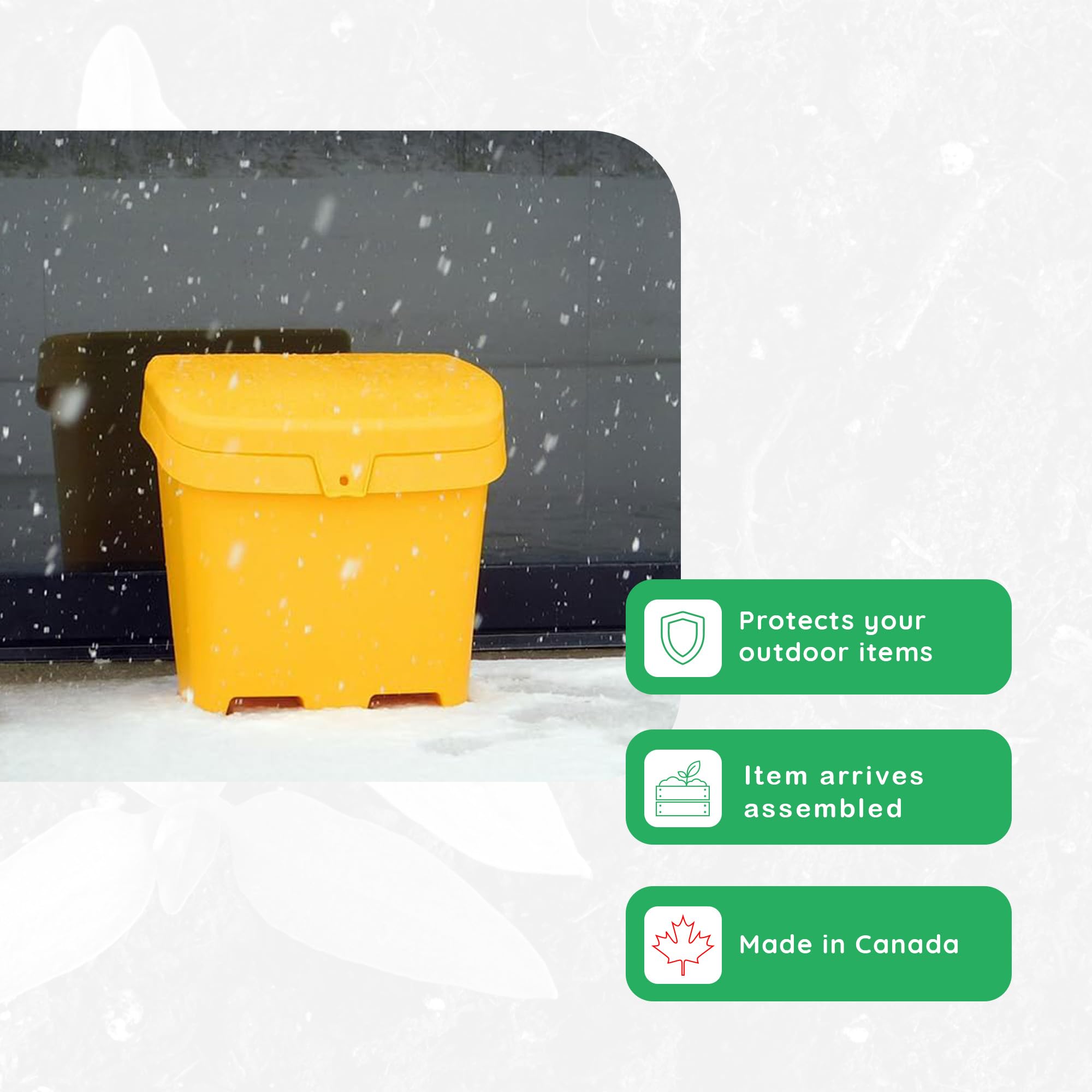 FCMP Outdoor 31 Gallon Heavy-Duty Salt & Sand Storage Box - Weatherproof Deck Container for Patio, Yard & Garage - Bright Yellow for High Visibility - Ideal for Winter Salt Storage & Summer Sand Organization