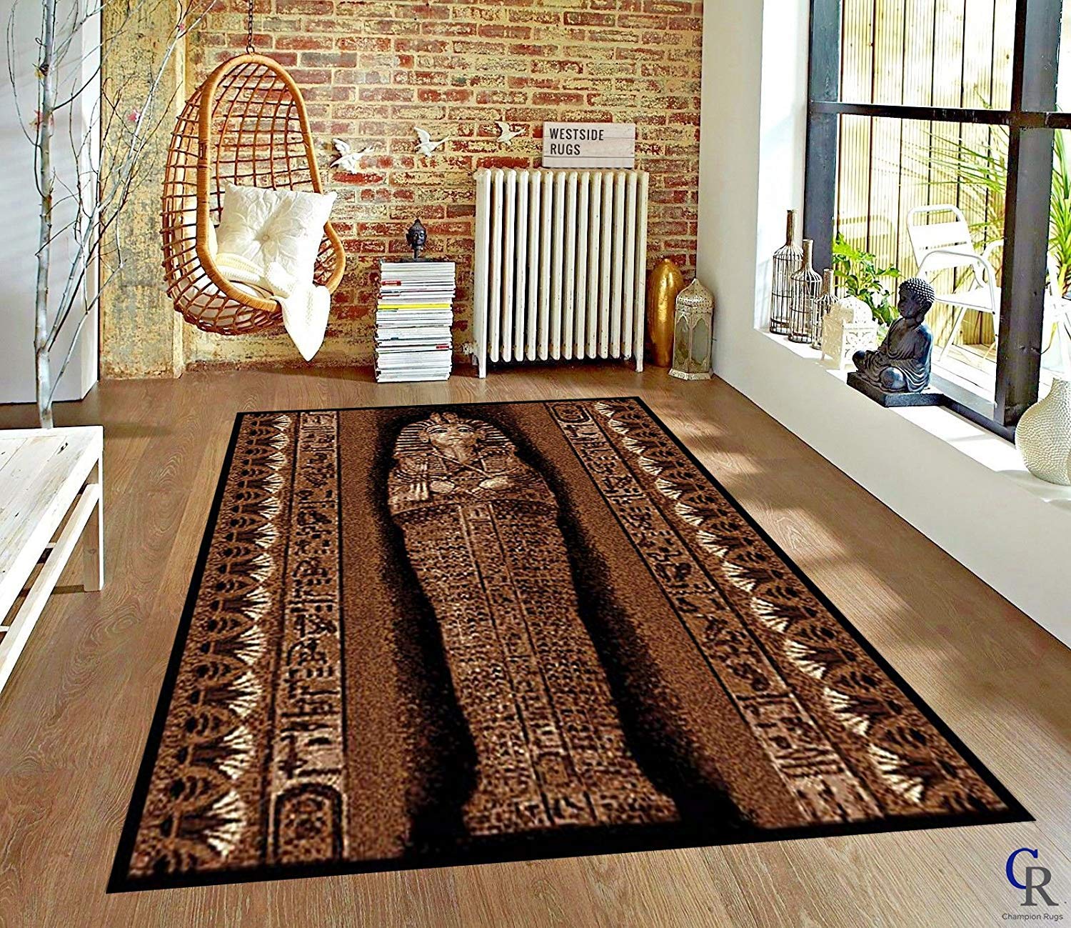 Pharaoh King Tut Ancient Egyptian Themed Area Rug (5’ 3” X 7’ 5”) – Perfect for Living Room, Bedroom, or Office Décor