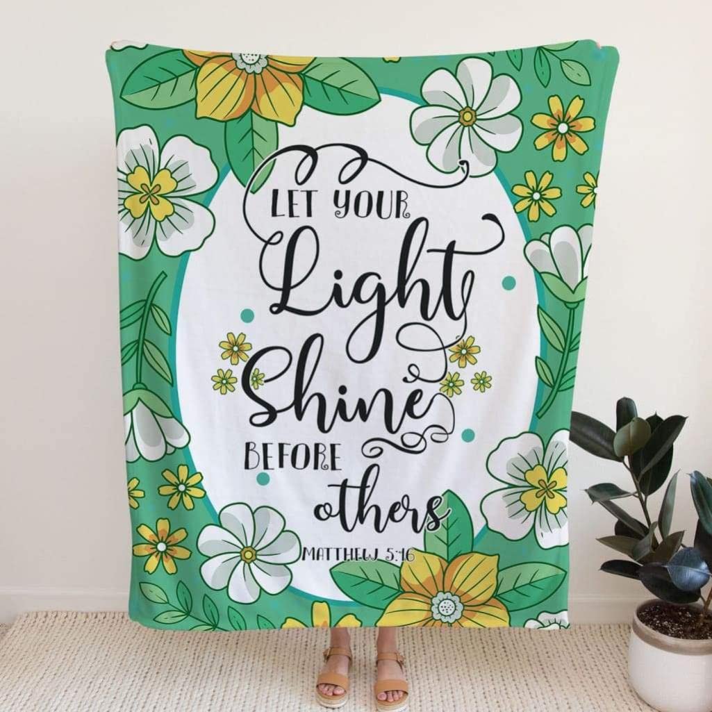Matthew 5:16 Let Your Light Shine Before Others Christian Prayer Blanket - Bible Verse Fleece Blanket for Worship, Bible Study & Comfort - Religious Gift for Catholics, Jesus Lovers & Church Groups