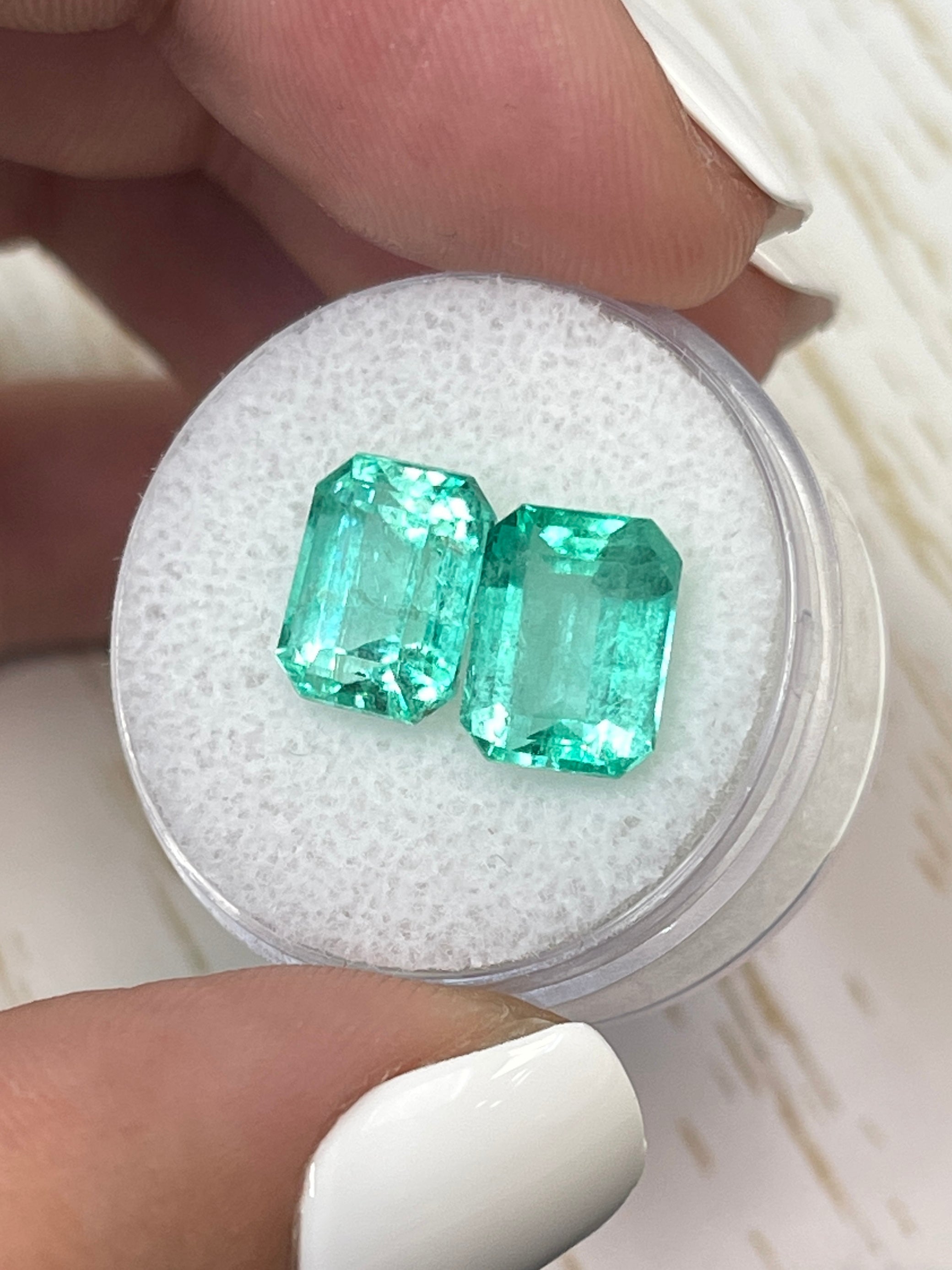 6.63tcw 10x8mm Matching Pair Loose Colombian Green Emeralds - Emerald Cut Gemstones for Jewelry Making, Engagement Rings & Luxury Gifts