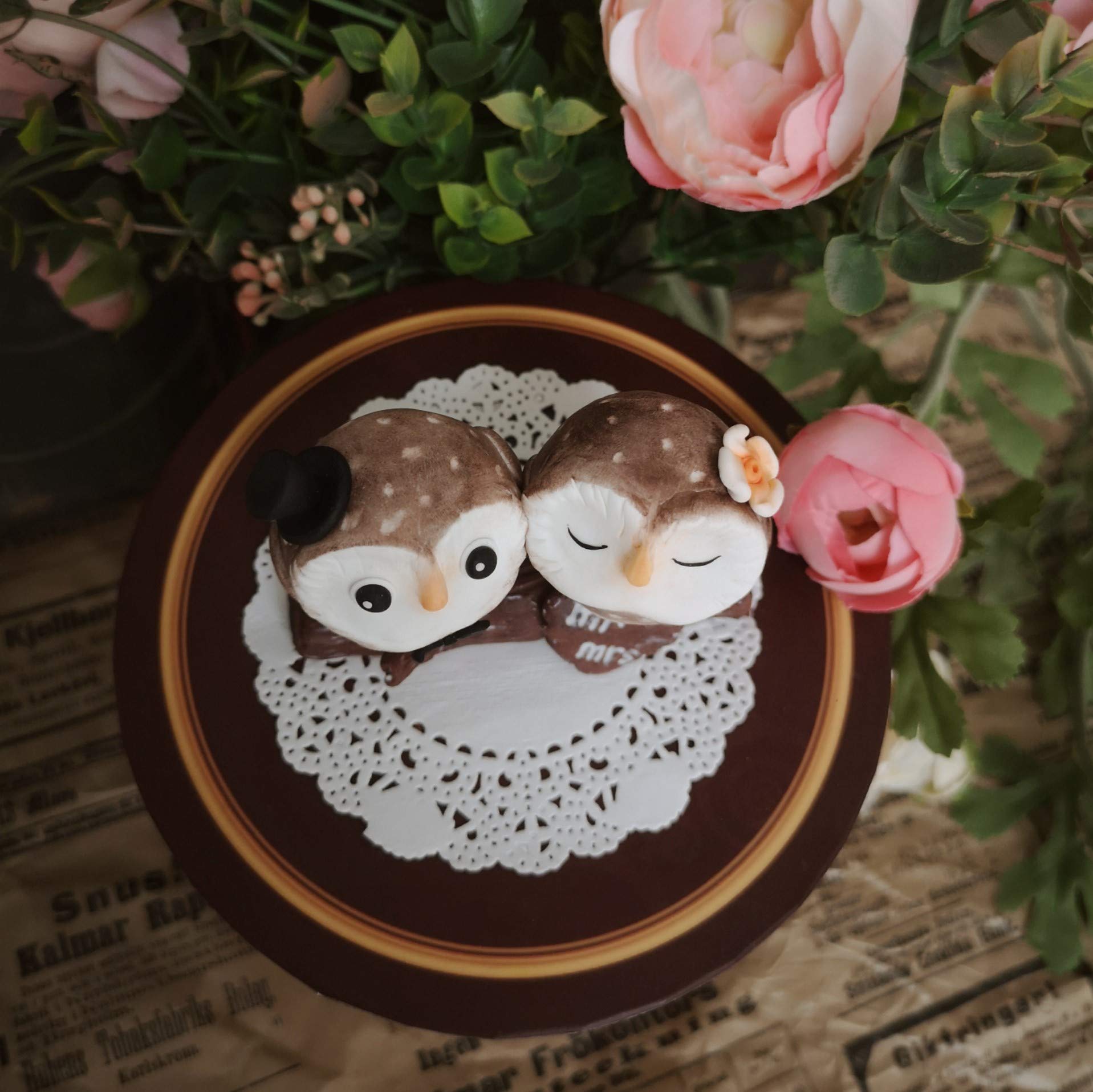 Handmade Owl Wedding Cake Topper - Romantic Love Bird Couple Figurine for Garden, Spring, Summer, Autumn & Winter Weddings 2025 | Perfect for Rustic, Boho, and Outdoor Wedding Decorations