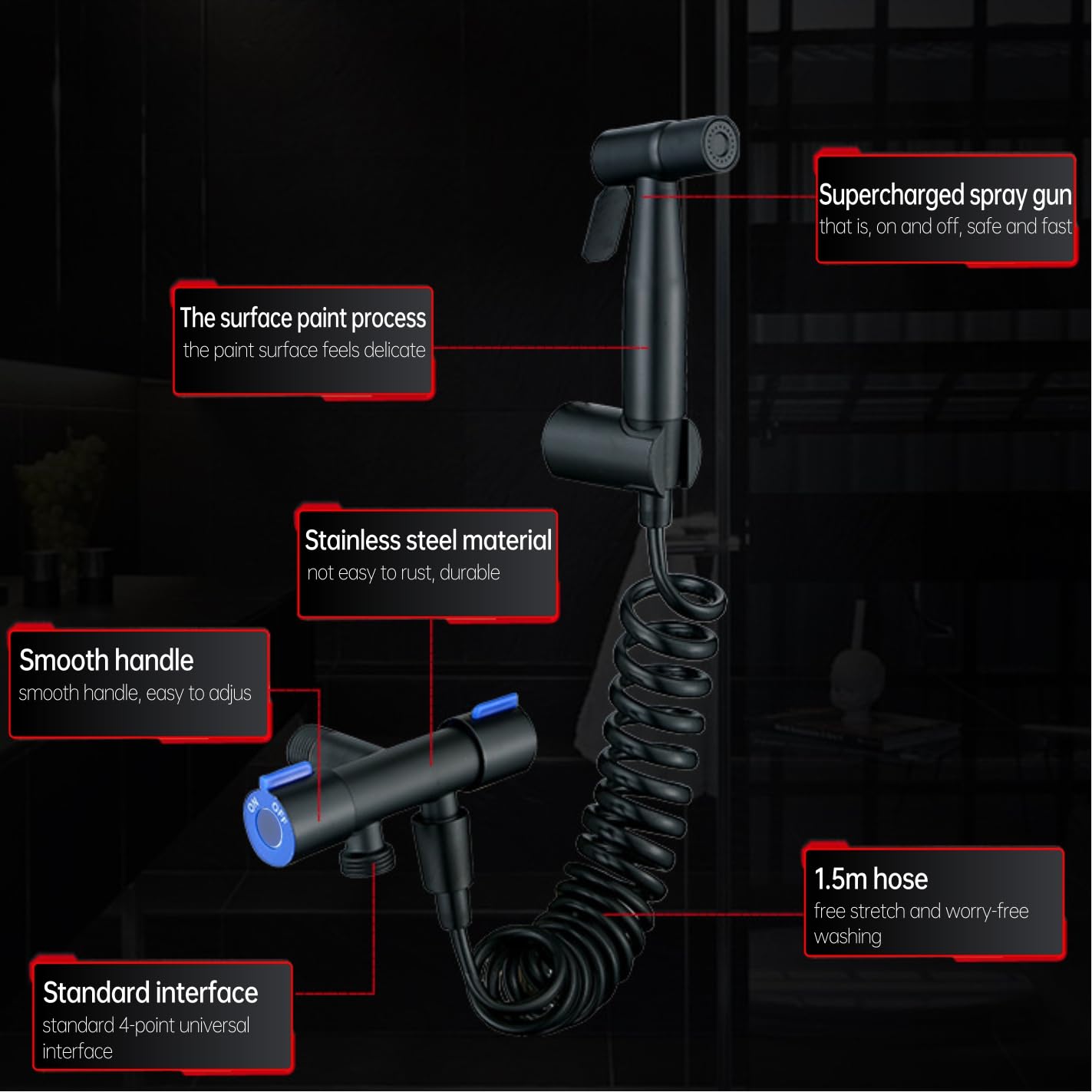 Premium 304 Stainless Steel Bidet Sprayer Kit with Dual Outlet Angle Valve - High Pressure Handheld Shower for Toilet Cleaning & Hygiene | No Electricity Needed | Perfect for Bathroom, RV & Portable Toilet Use (Black)