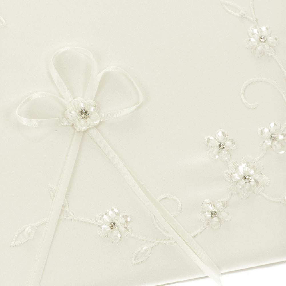 DivaDesigns Floral Embroidery Crystal Wedding Guest Book - Elegant Ivory Keepsake for Bridal Showers, Receptions & Anniversary Celebrations