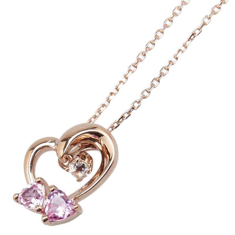 4℃ Heart Motif K10PG Synthetic Sapphire & Topaz Necklace for Women - Elegant Jewelry Gift for Valentine's Day, Anniversary & Special Occasions