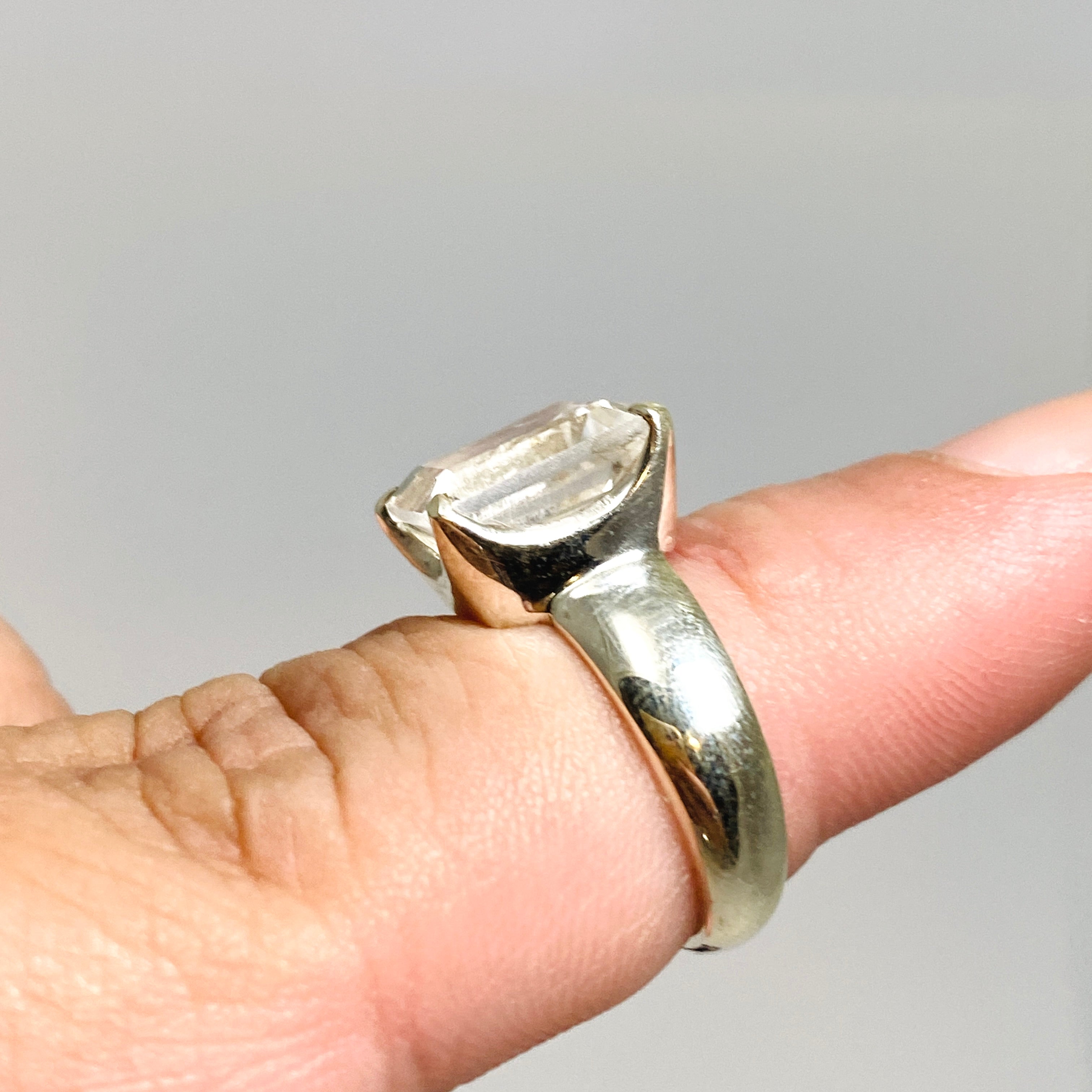 Emerald Cut Clear Quartz Faceted Ring - Size 6 PRGJ710 | Elegant Jewelry for Women, Perfect for Weddings, Parties & Special Occasions