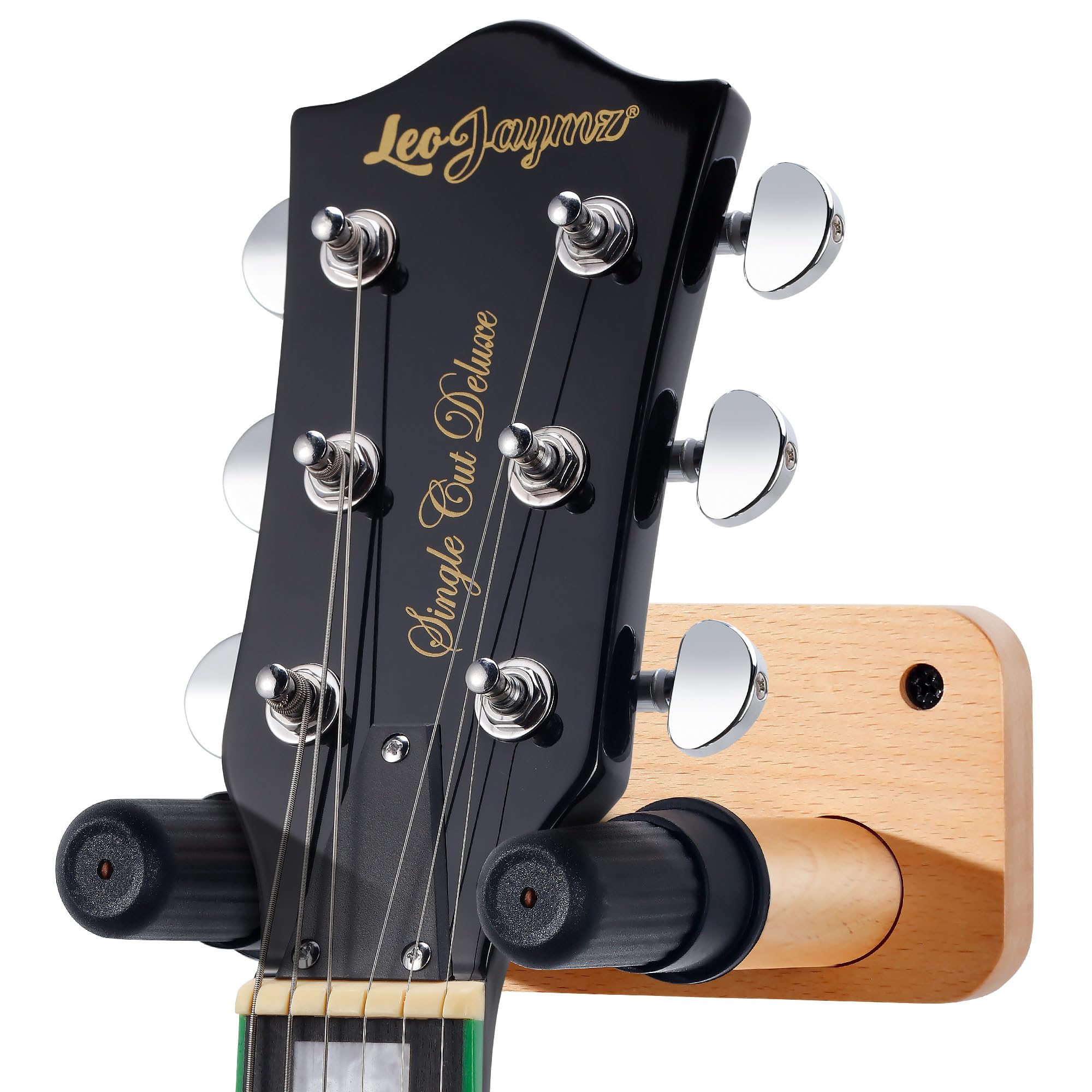 Leo Jaymz Solid Wood Guitar Wall Mount Hanger - Heavy Duty Hook Holder Stand with Screws for Acoustic/Electric Guitar, Bass, Banjo & Mandolin - Perfect for Home Studio, Music Room & Stage Organization