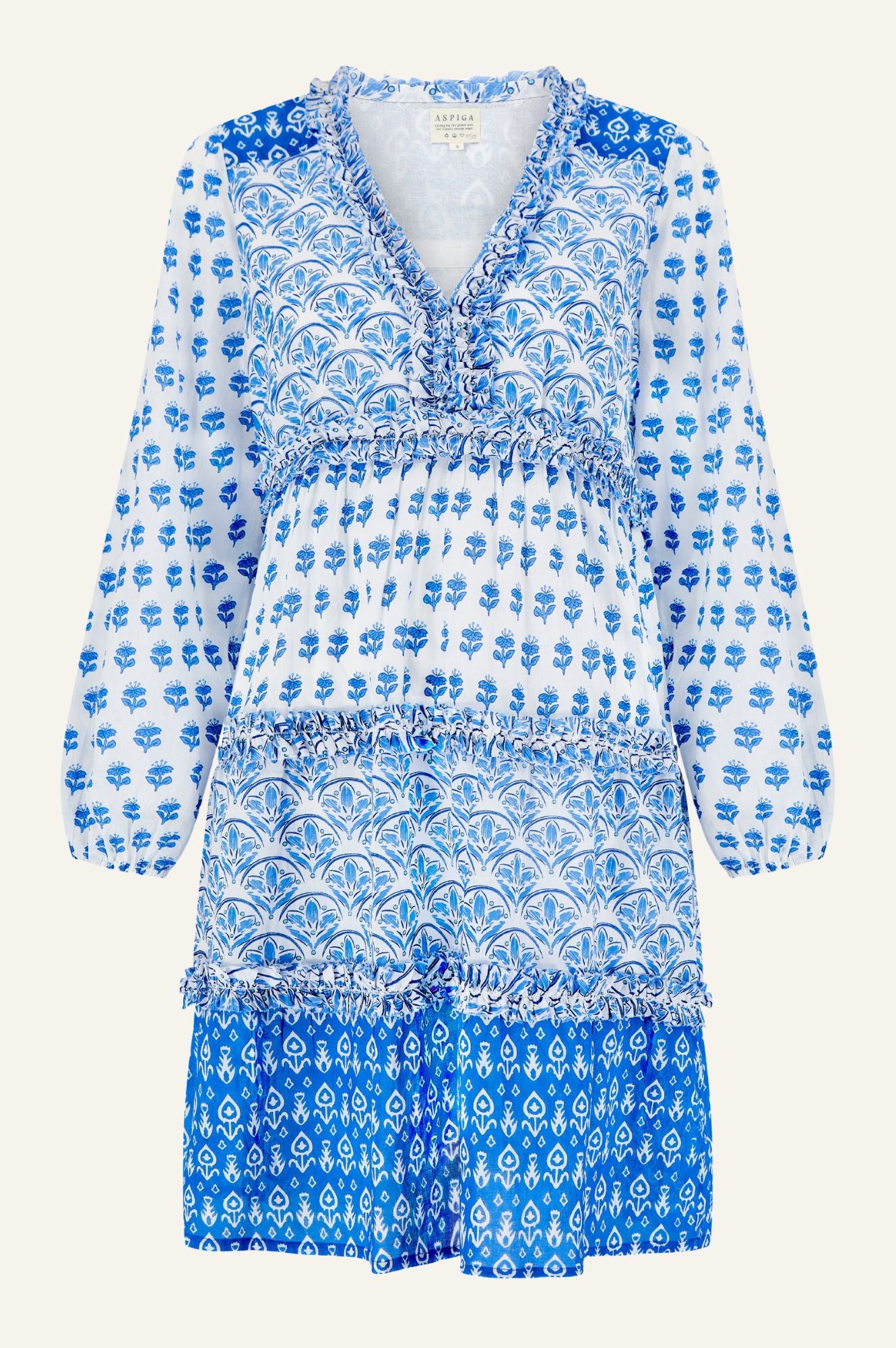 Henrietta Dress - Floral Print Mix White and Blue | Women's Summer Casual Dress for Beach, Party, and Everyday Wear