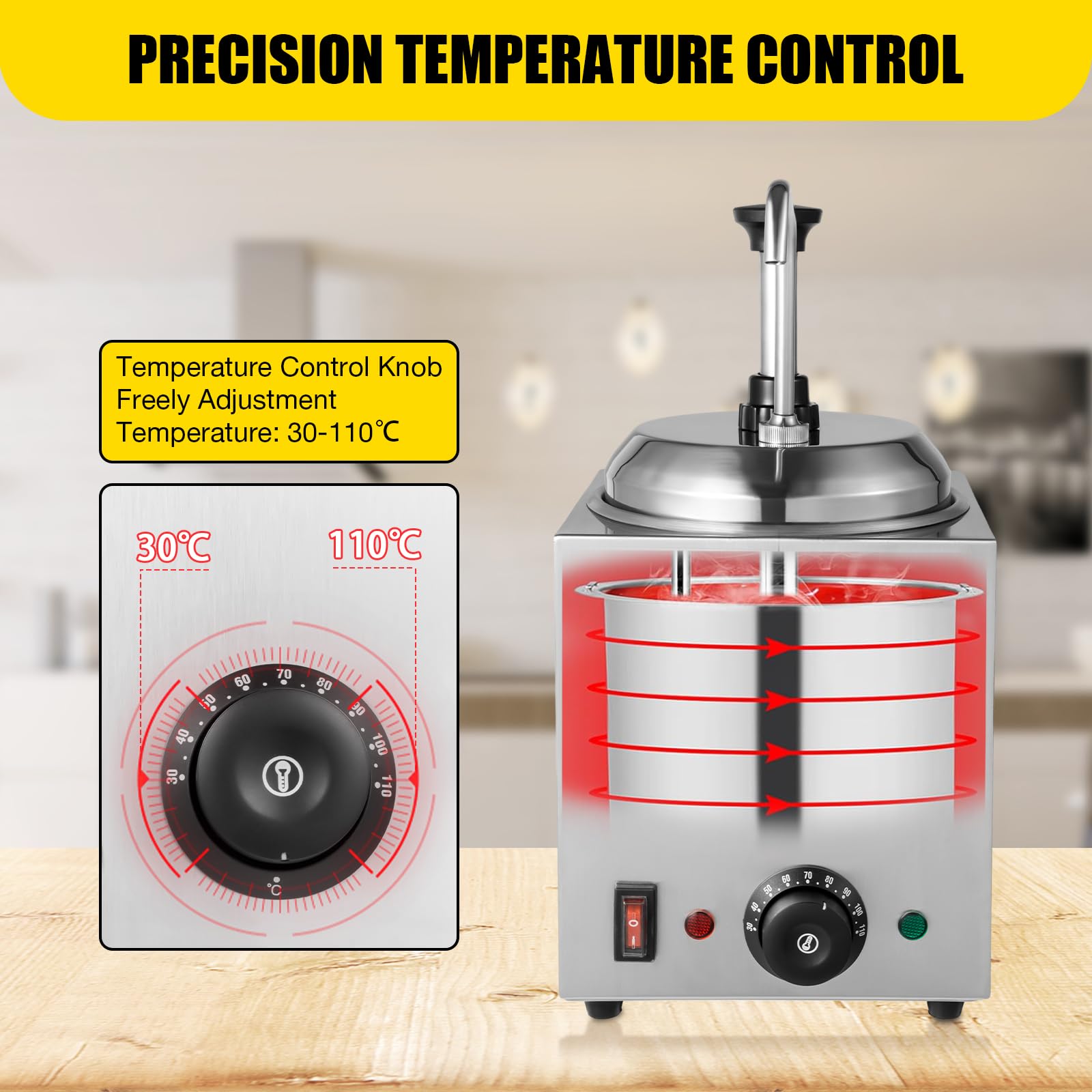 DYRABREST 2.5-Liter Commercial Cheese Warmer with Pump - Electric Nacho Cheese Dispenser for Hot Fudge, Caramel & Chocolate Sauce (30°C-110°C) - Perfect for Restaurants, Cinemas & Party Snack Stations