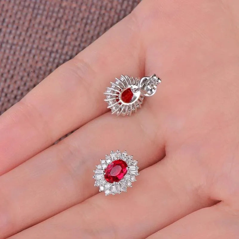 1.18ct Natural Red Ruby Stud Earrings with 0.62ct H SI Diamonds in 14K White Gold | Luxury Fine Jewelry for Women | Perfect for Weddings, Anniversaries & Special Occasions