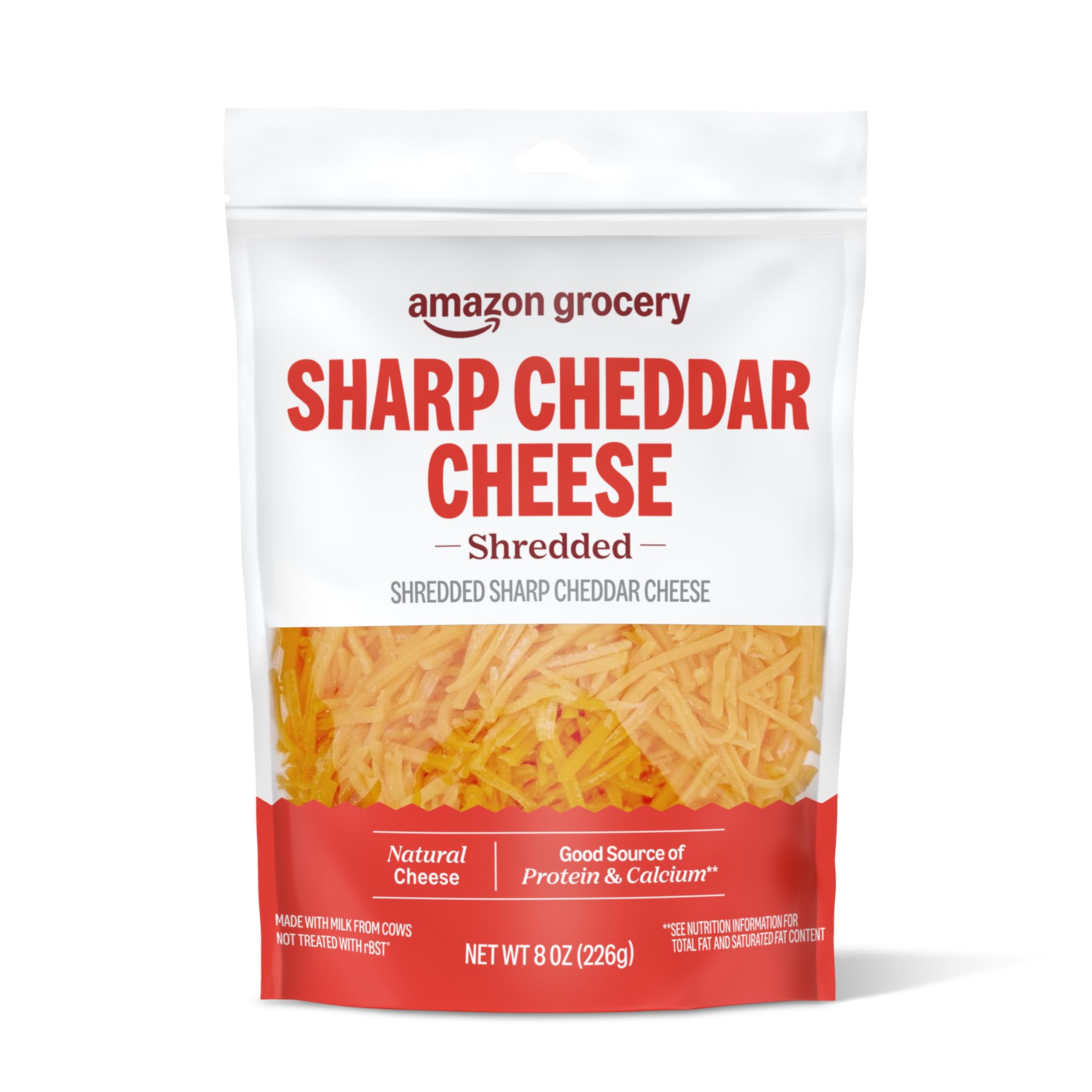 Premium Shredded Sharp Cheddar Cheese - 8 Oz Resealable Bag | High-Quality Amazon Grocery | Perfect for Nachos, Mac & Cheese, Sandwiches & Salads