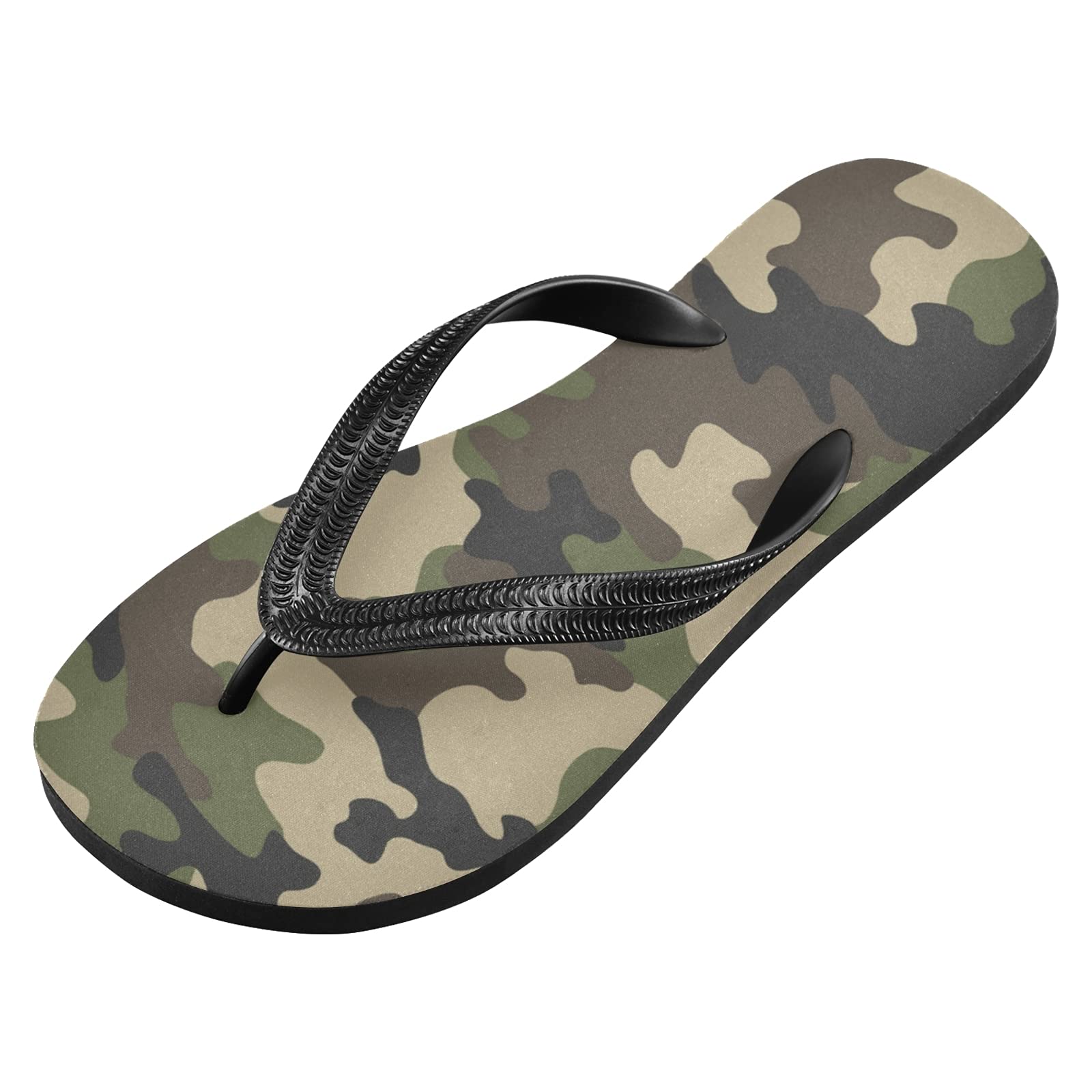 Qilmy Military Green Camo Flip Flops - Lightweight Non-Slip Summer Sandals for Women & Men - Perfect for Beach, Pool, and Casual Outdoor Wear