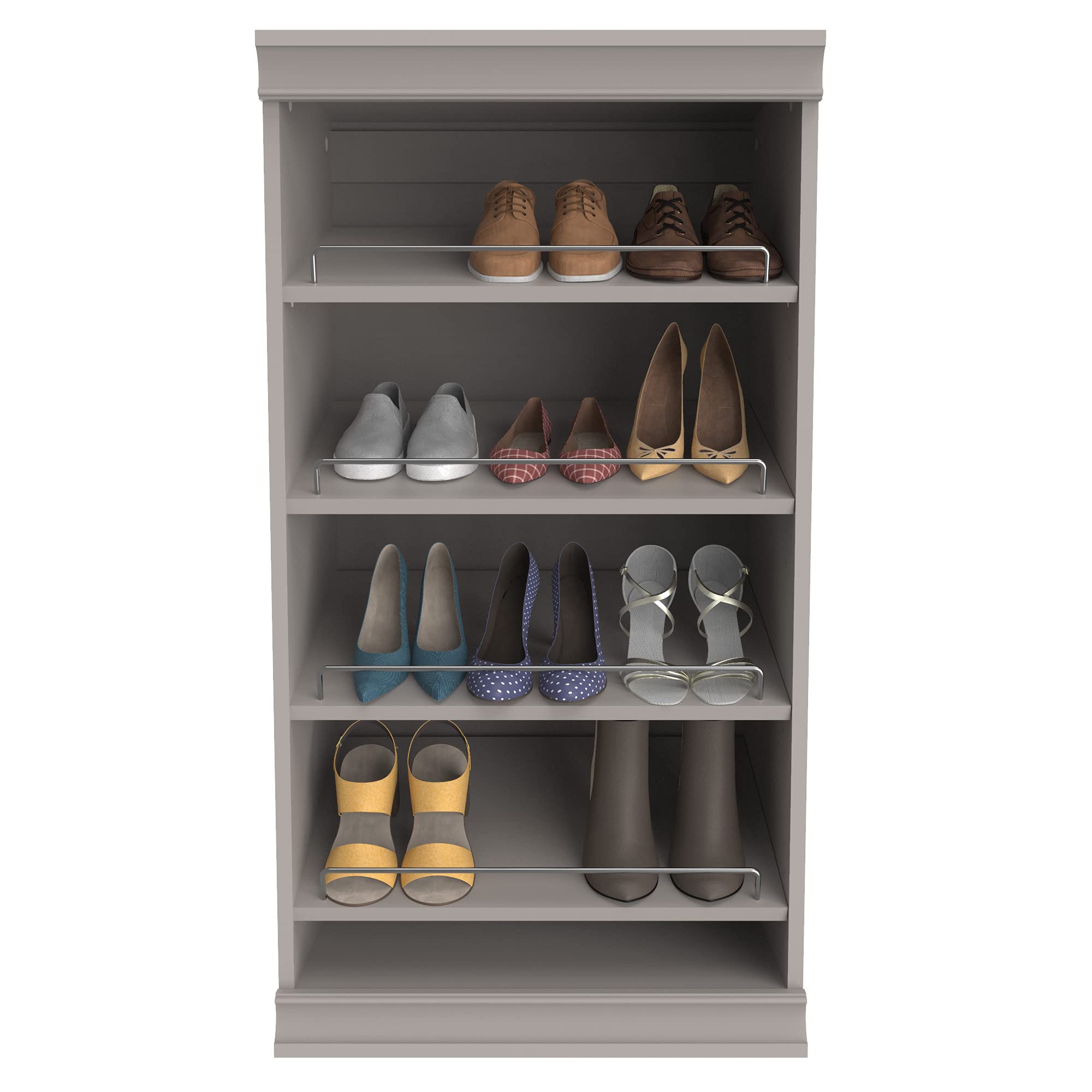 ClosetMaid Modular Storage Shelf Unit with Angled Shoe Shelves - Space Saving Closet Organizer for Shoes, Handbags & Accessories - Taupe Finish for Bedroom, Closet or Entryway Organization