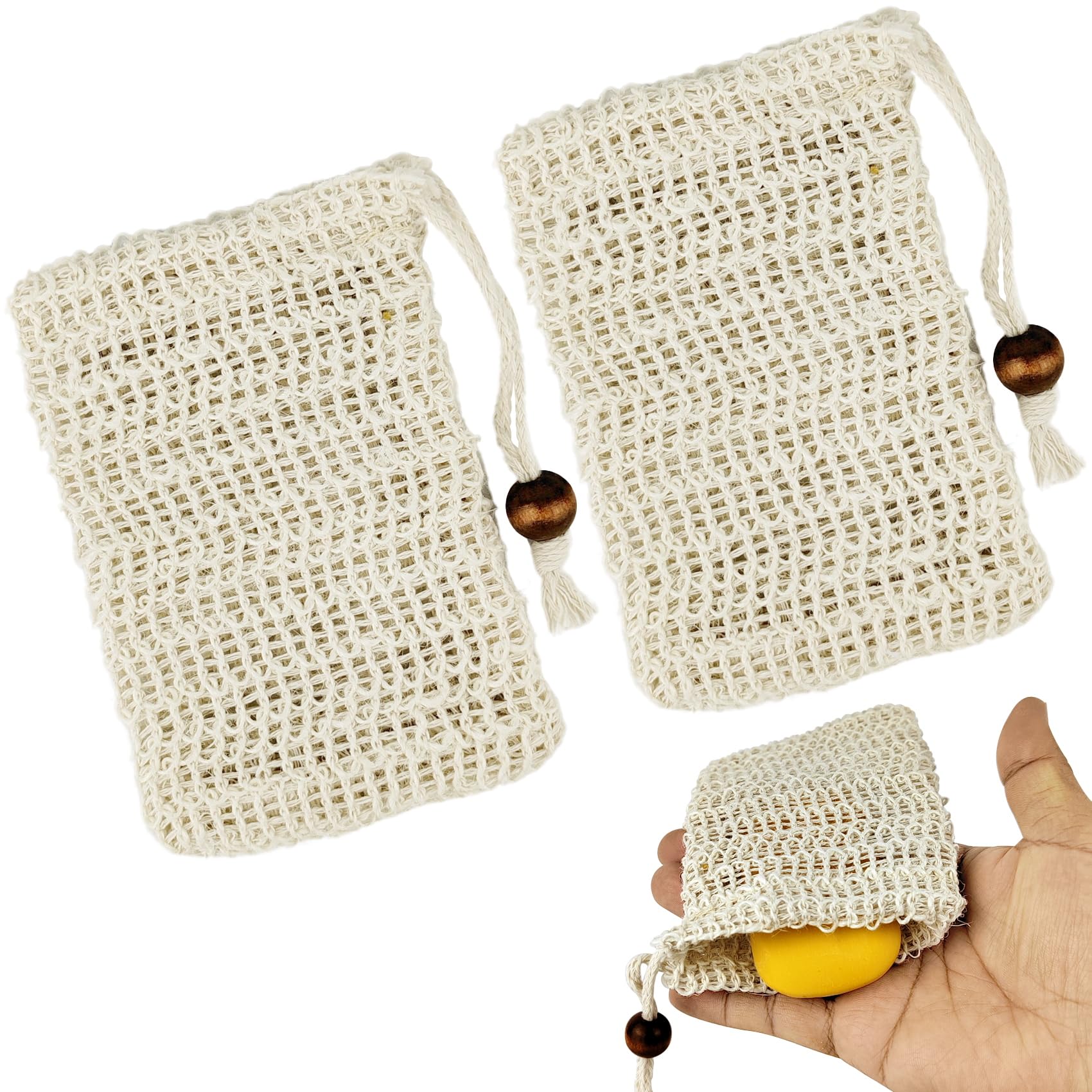 2 Pack Natural Sisal Soap Saver Bags - Exfoliating & Drying Shower Pouches for Body Wash, Hand Soap - Eco-Friendly Bath Accessories for Spa, Travel & Home Use