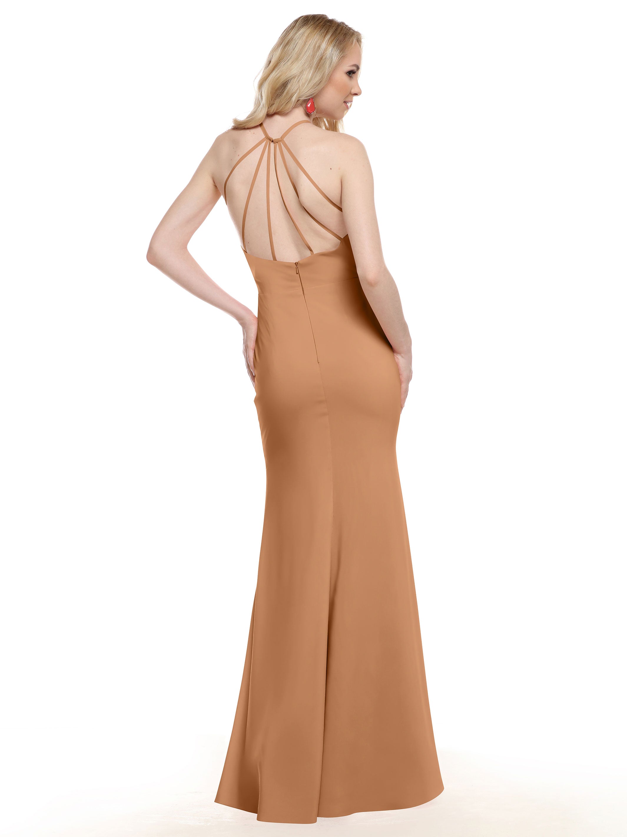 Elegant 83031 Fit and Flare Stretch Chiffon Bridesmaid Dress with Halter Neck & Thigh Slit - Perfect for Weddings, Prom, and Formal Events