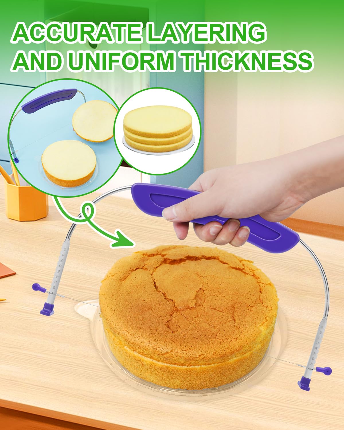 Adjustable Cake Leveler & Slicer - Professional 10 Inch Layer Cake Wire Cutter for Perfect Even Slices - Ideal for Wedding & Birthday Cakes - Essential Baking Tool for Home Bakers and Professional Chefs