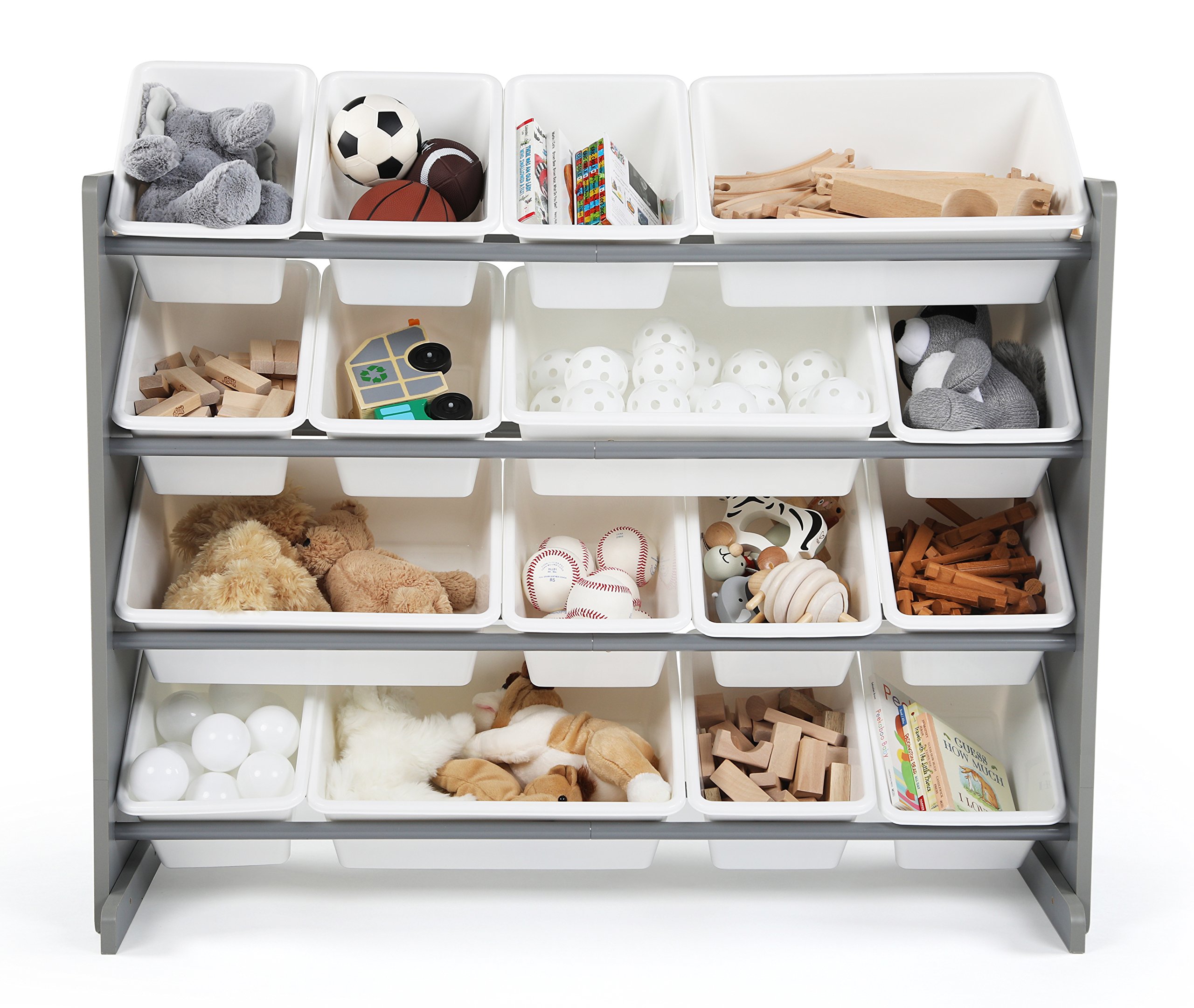 Humble Crew Supersized Wood Toy Storage Organizer with Book Rack - Kids Room Bookshelf for Toys & Books (Espresso/White) - Perfect for Nursery, Playroom & Classroom Organization